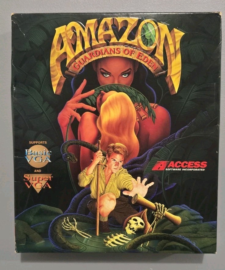 Amazon Guardians of Eden PC Game Big Box 1992 MS-DOS 3.5″ Floppy Disks CIB