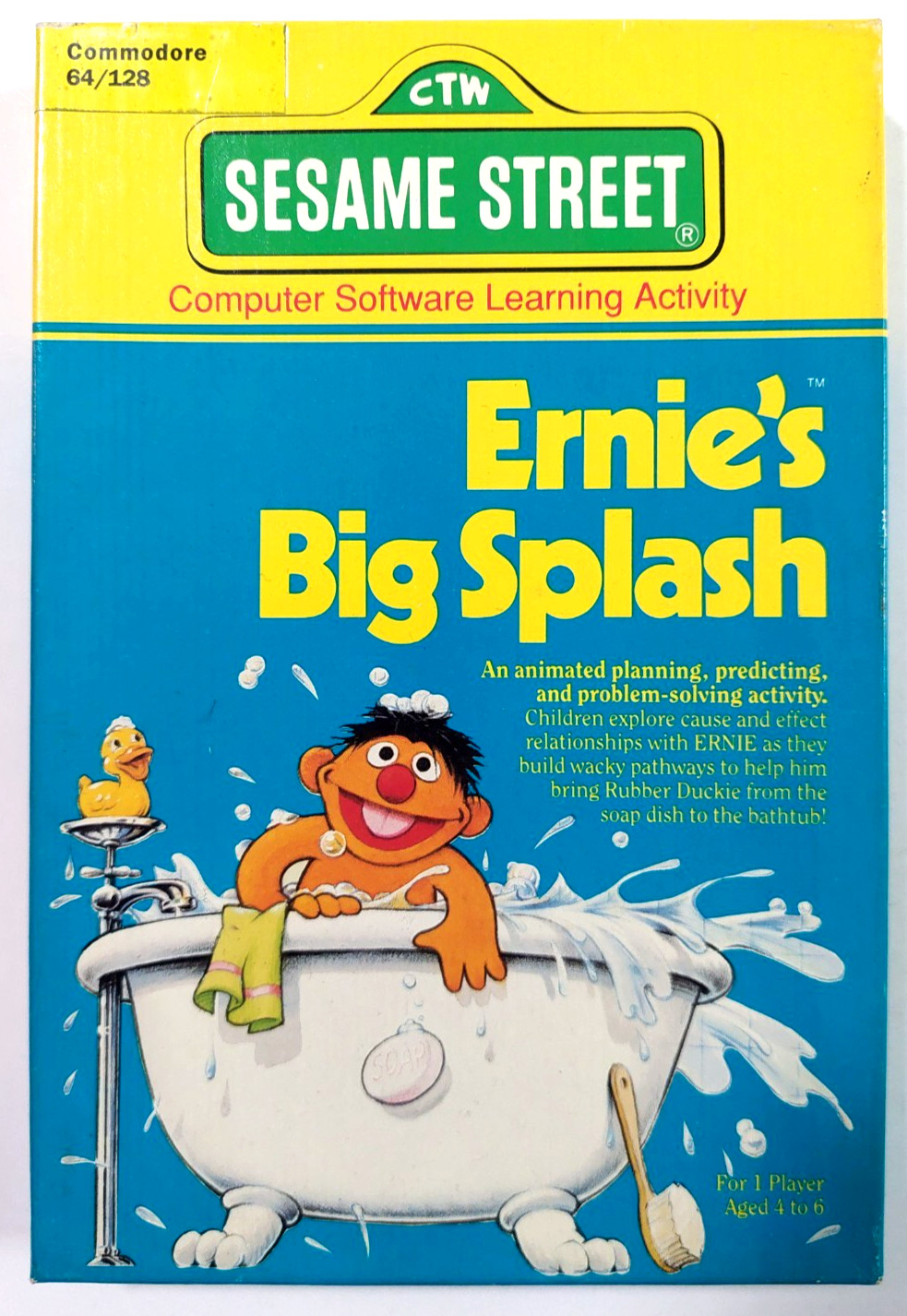 Sesame Street Ernie’s Big Splash Commodore 64 1987 Box W/Manual Floppy Untested