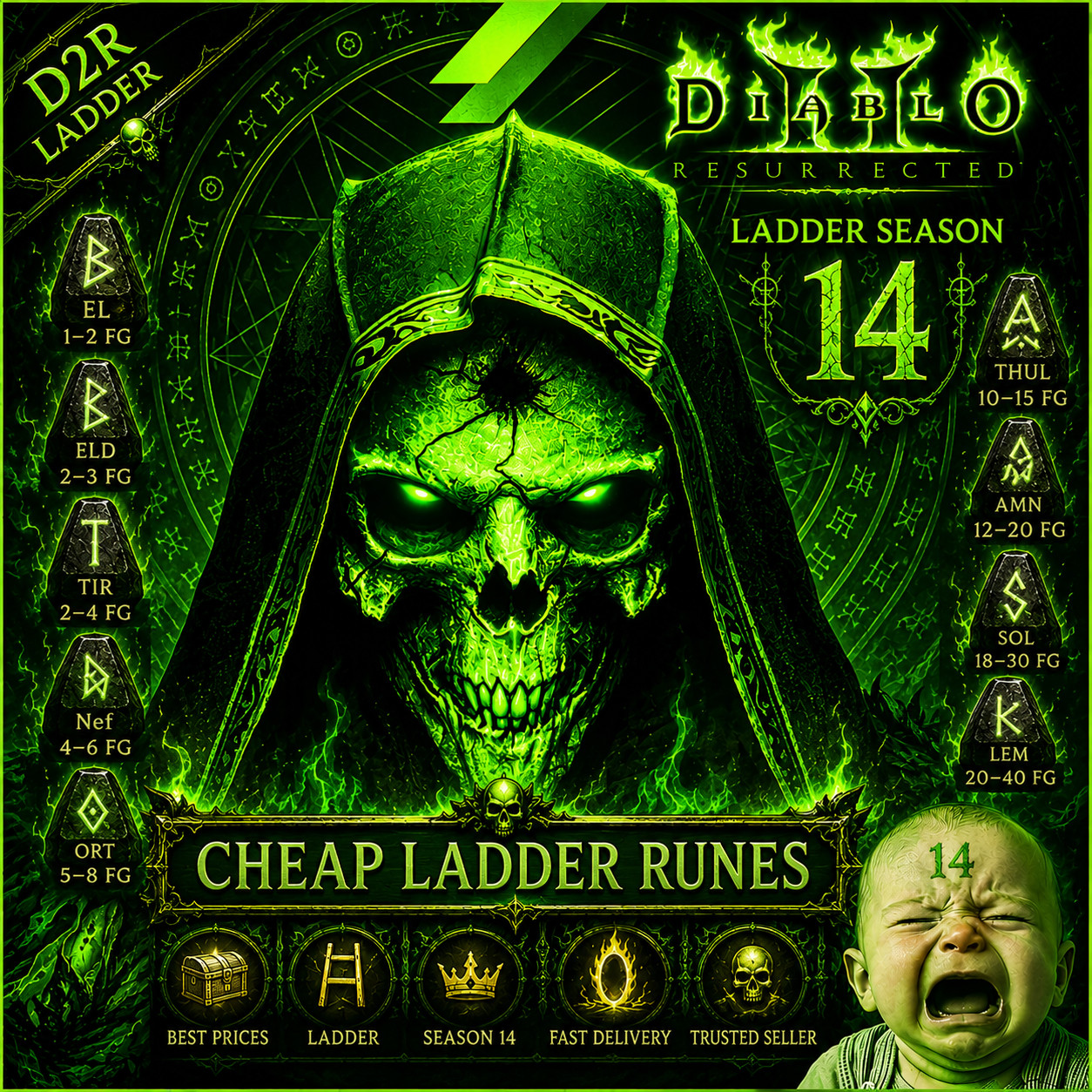 Diablo 2 Res Rune D2R Runes Ohm Jah Ist Lo Vex Ber Rune season 14 LADDER ROTW PC