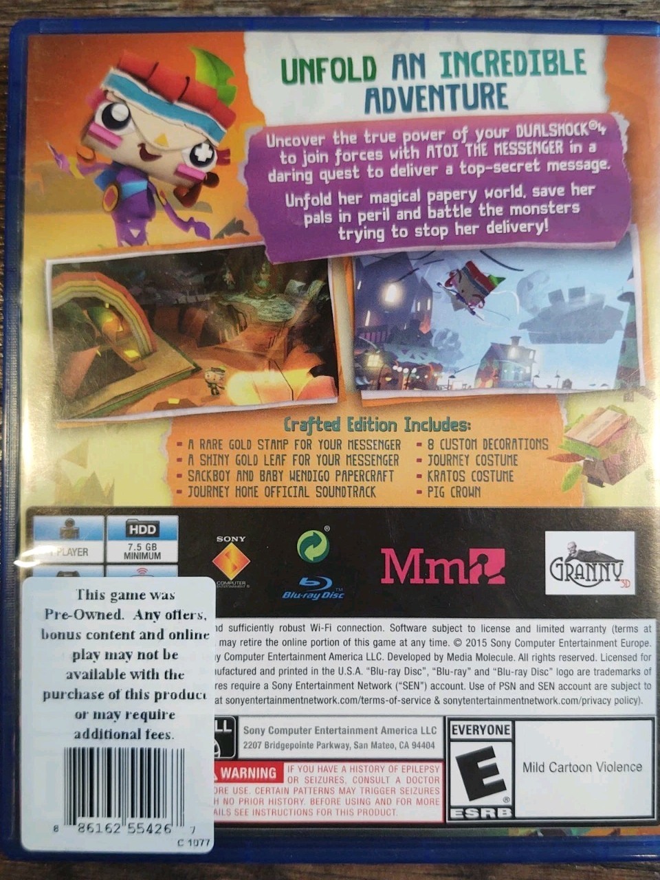 Tearaway Unfolded: Crafted Edition Sony PlayStation 4 Ps4 Working