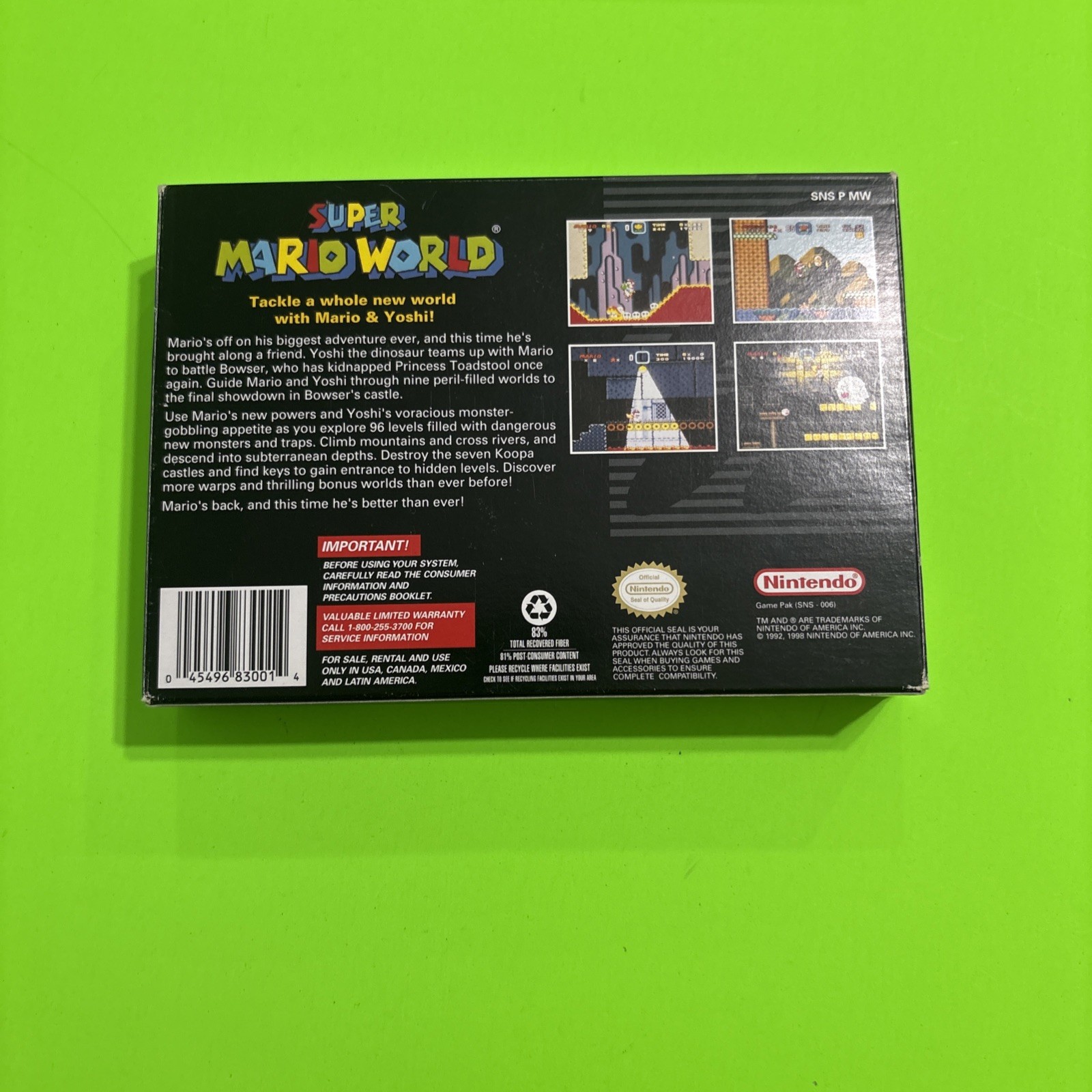 Super Mario World (Super Nintendo, 1991) Complete In Box Players Choice SNES