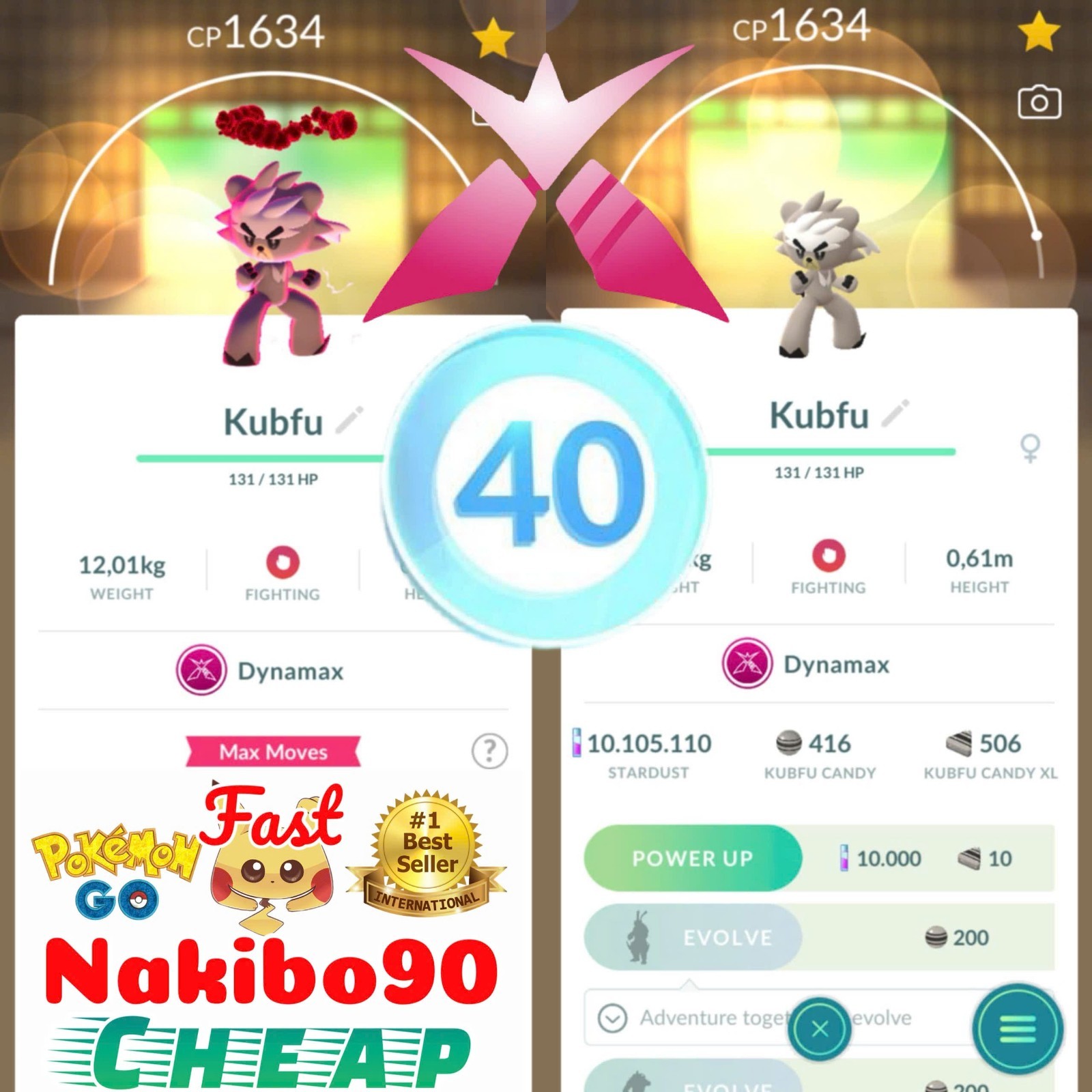 Pokemon✨Dynamax Kubfu Lv40✨3 Skill Master League Pvp✨Tra De✨Go✨Describe✨