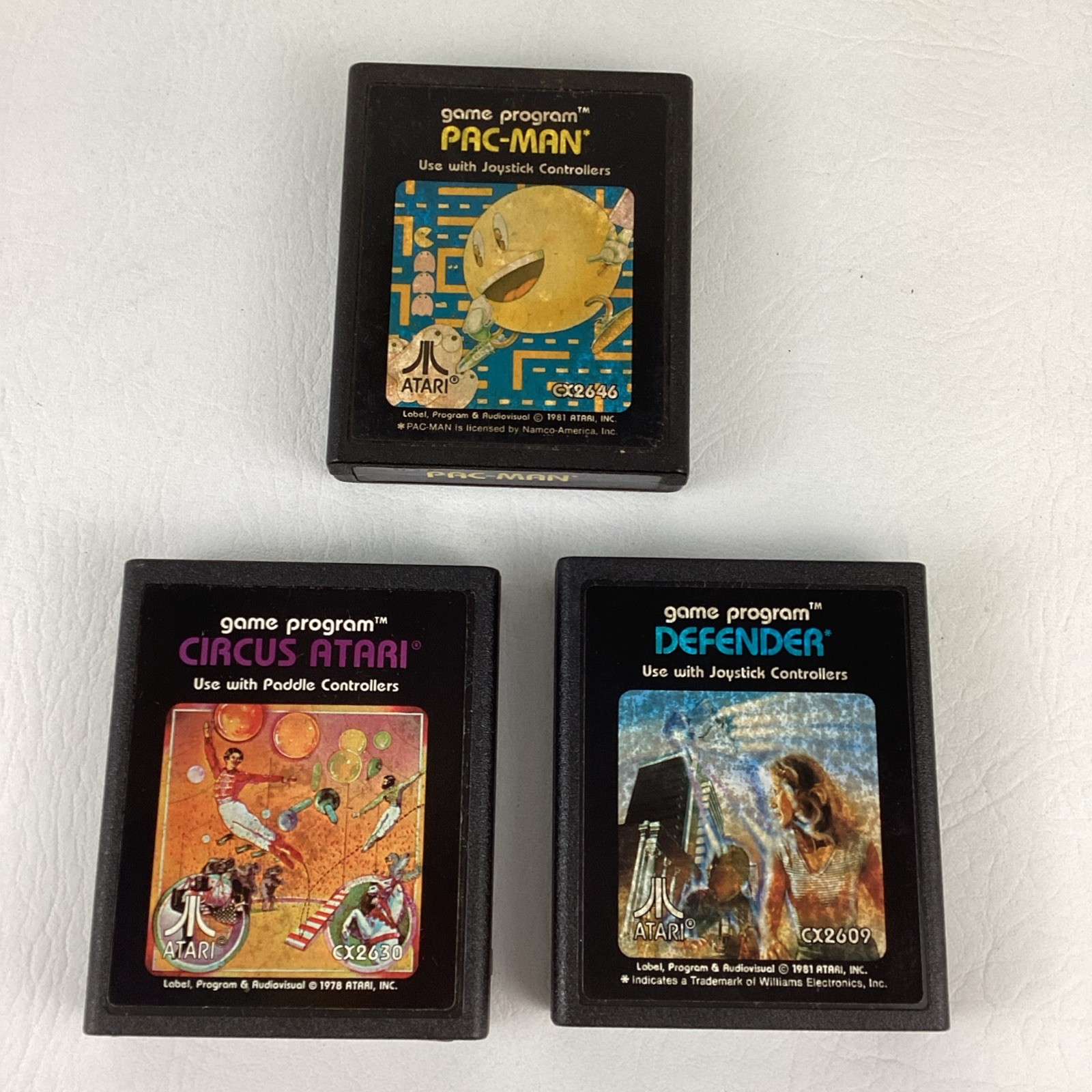 Atari 2600 Pac-Man Defender Circus Atari Video Game Lot Vintage 1981 TESTED