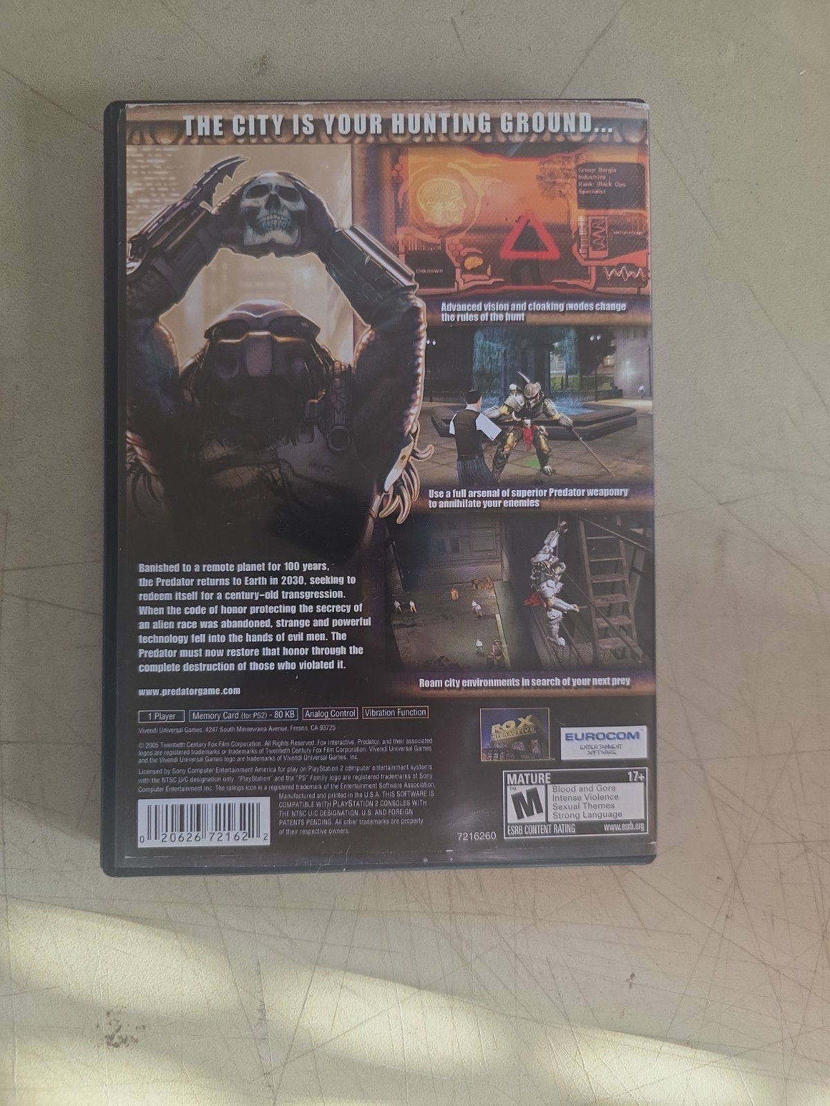 Predator: Concrete Jungle PlayStation 2 PS2 NO MANUAL Tested-Plays