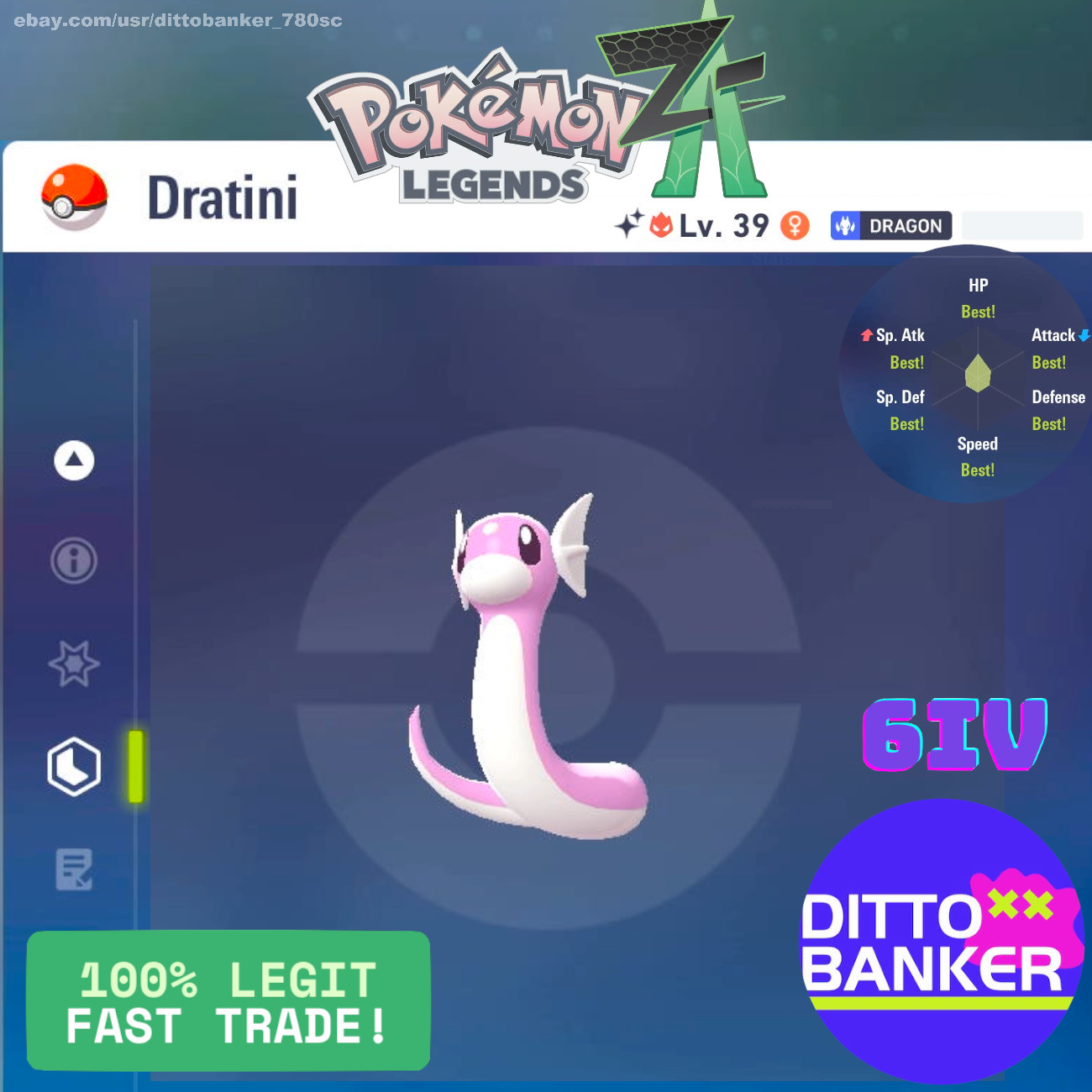 Pokemon Legends ZA✨SHINY DRATINI Lv.39 ALPHA Modest/6IV/Female FAST Tradė Ready