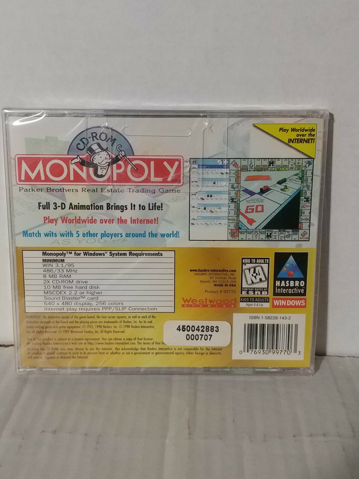 Monopoly: The original classic board game-PC CD ROM-1997-Hasbro-New, sealed