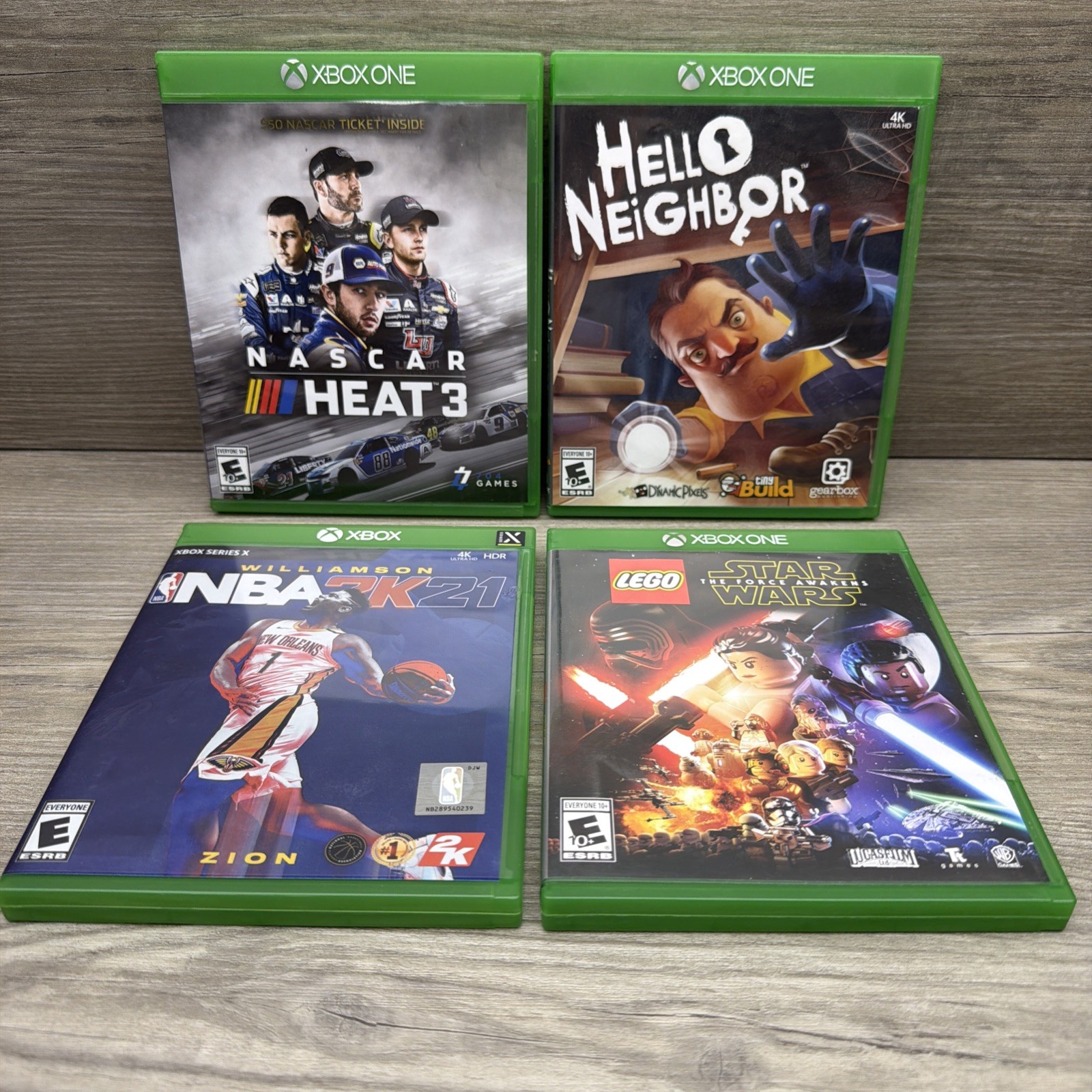 Lot Of 4 Xbox One – Xbox Series Games NASCAR – Hello Neighbor NBA 2k24 Star Wars