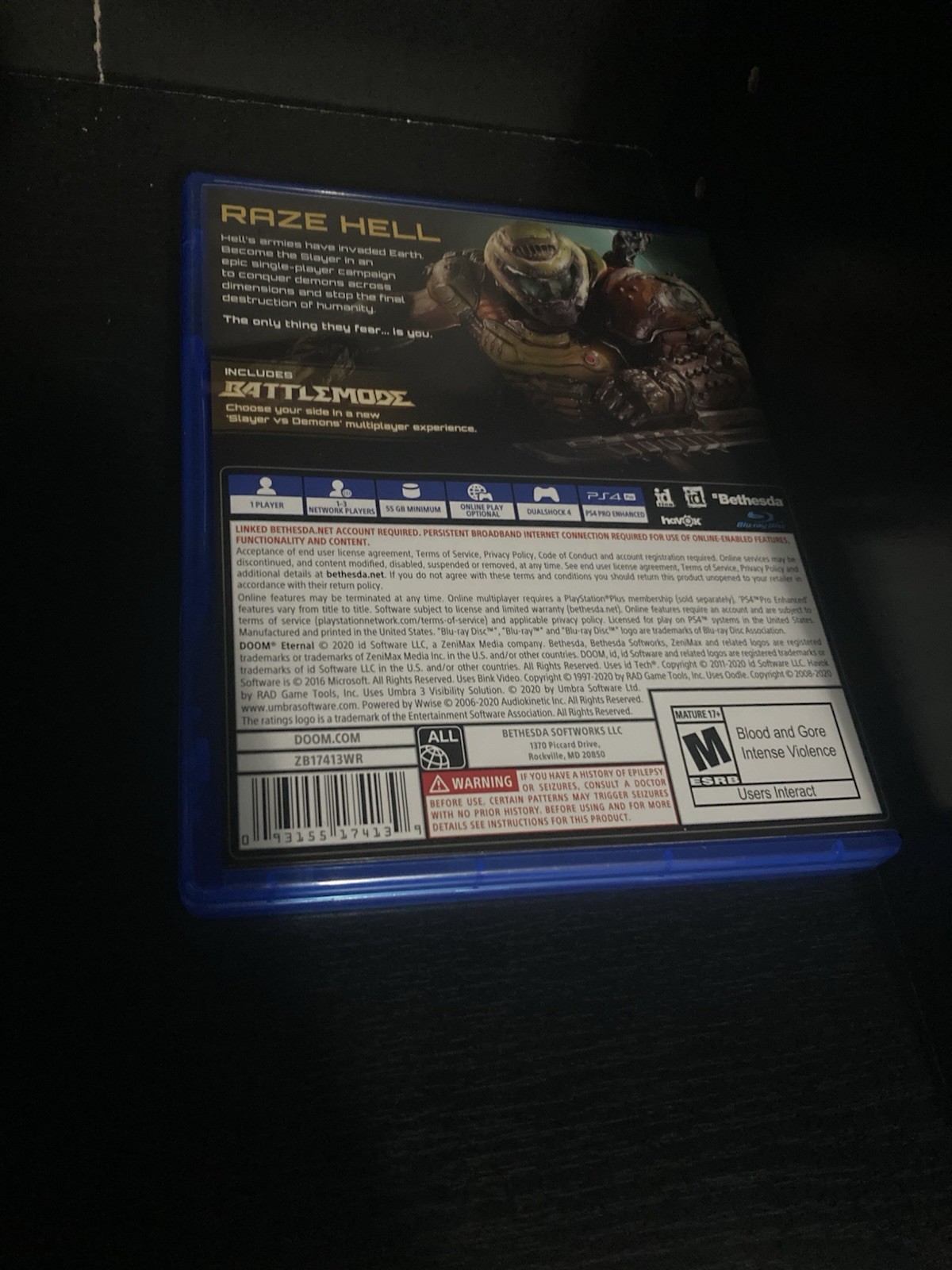 Bethesda Doom Eternal PS4 Shooter Multiplayer Manual Included NTSC 2020