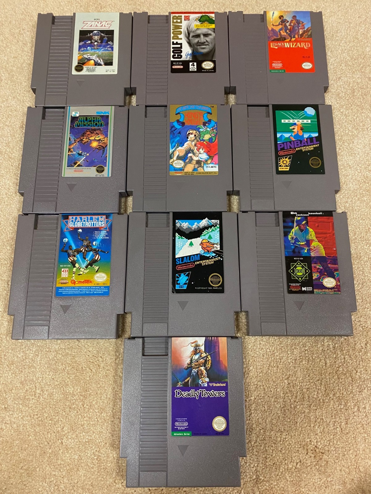 Nintendo NES 10 Game lot Tested – Alpha Mission, Zanac, Kings Knight, Golf Power