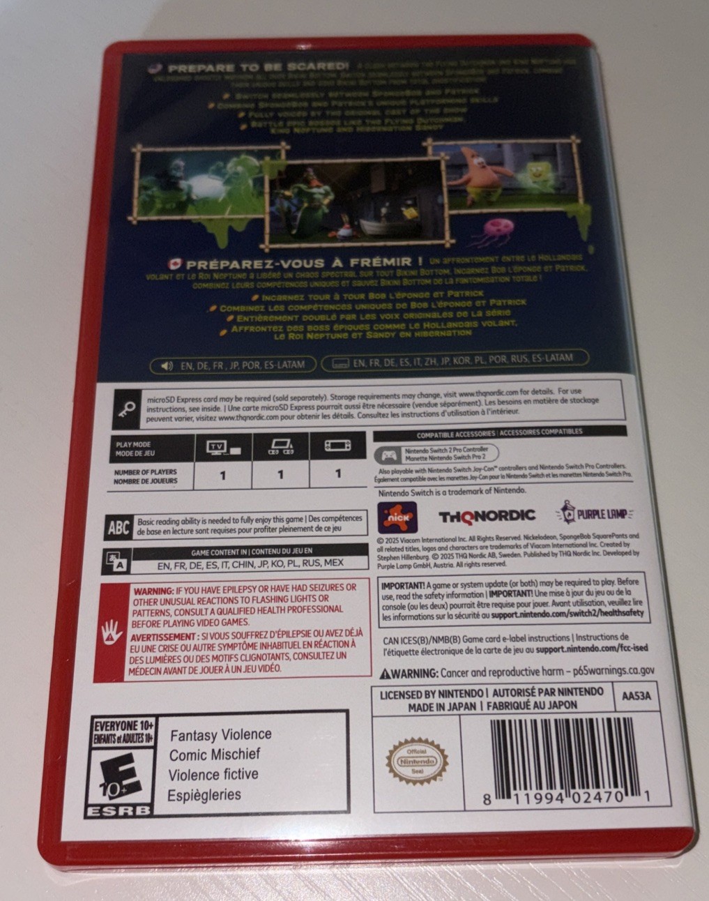 Switch 2 Spongebob Squarepants Titans of the Tide Game-Key Card CIB Tested/Works