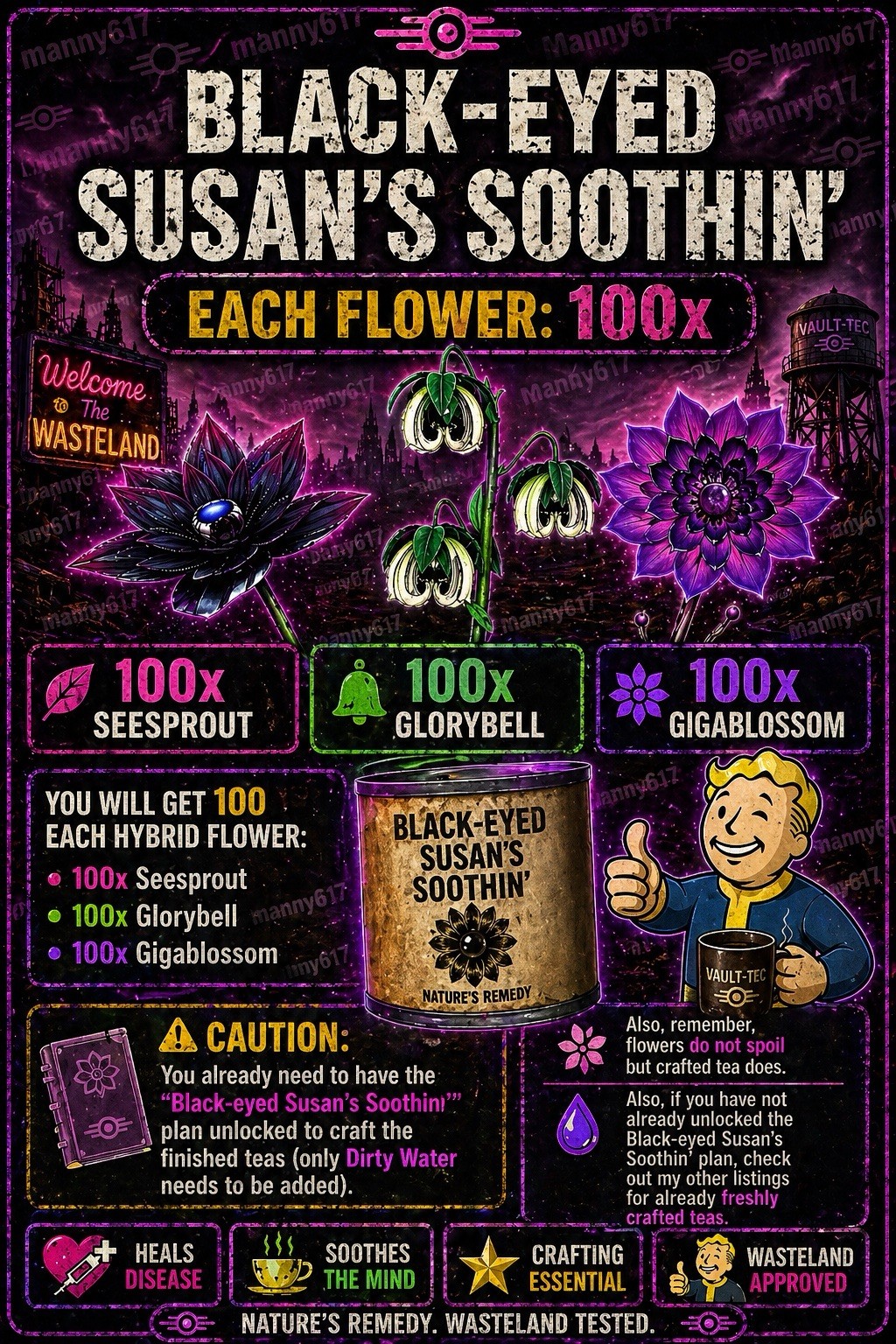 Fallout 76 PS4/PS5 Black Eyed Susan’s Soothin Crafting Flowers Bundle x300 Total