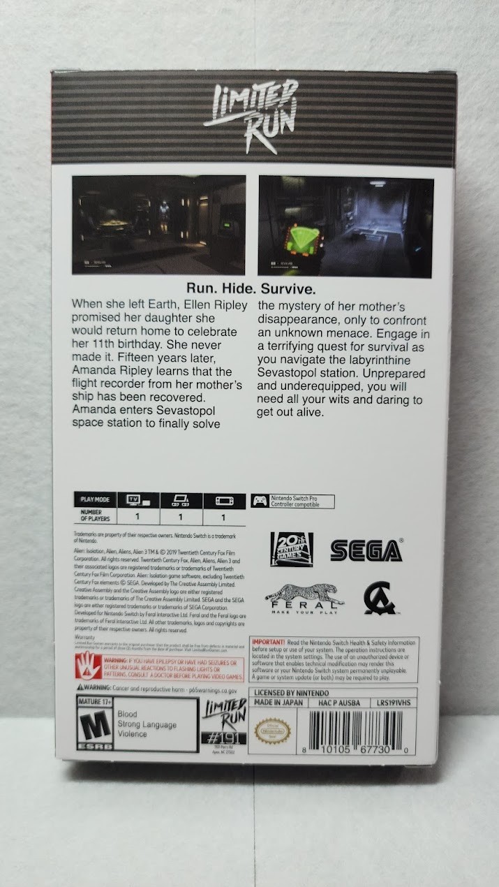 Alien Isolation Classic Edition Switch Limited Run Games *MINT* *NEVER USED*