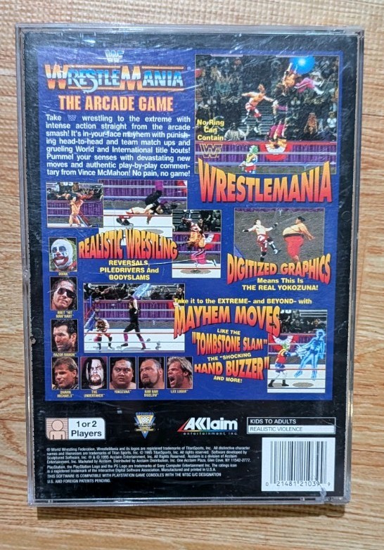 WWF Wrestlemania Arcade Game for Sony PlayStation PS1 Long Box with Manual.