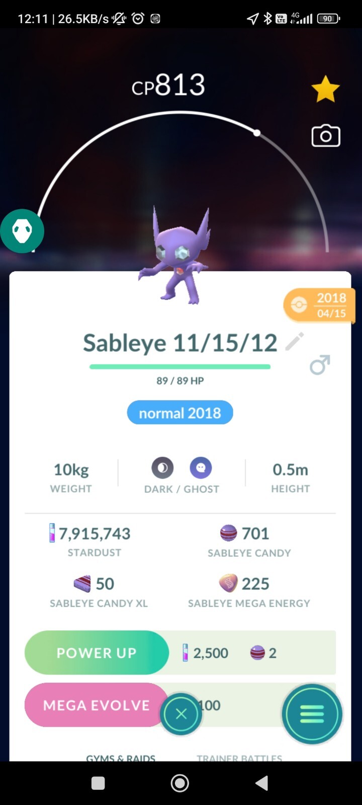 Sableye ( Caught In 2018 ) Pokemon Tr@de Go