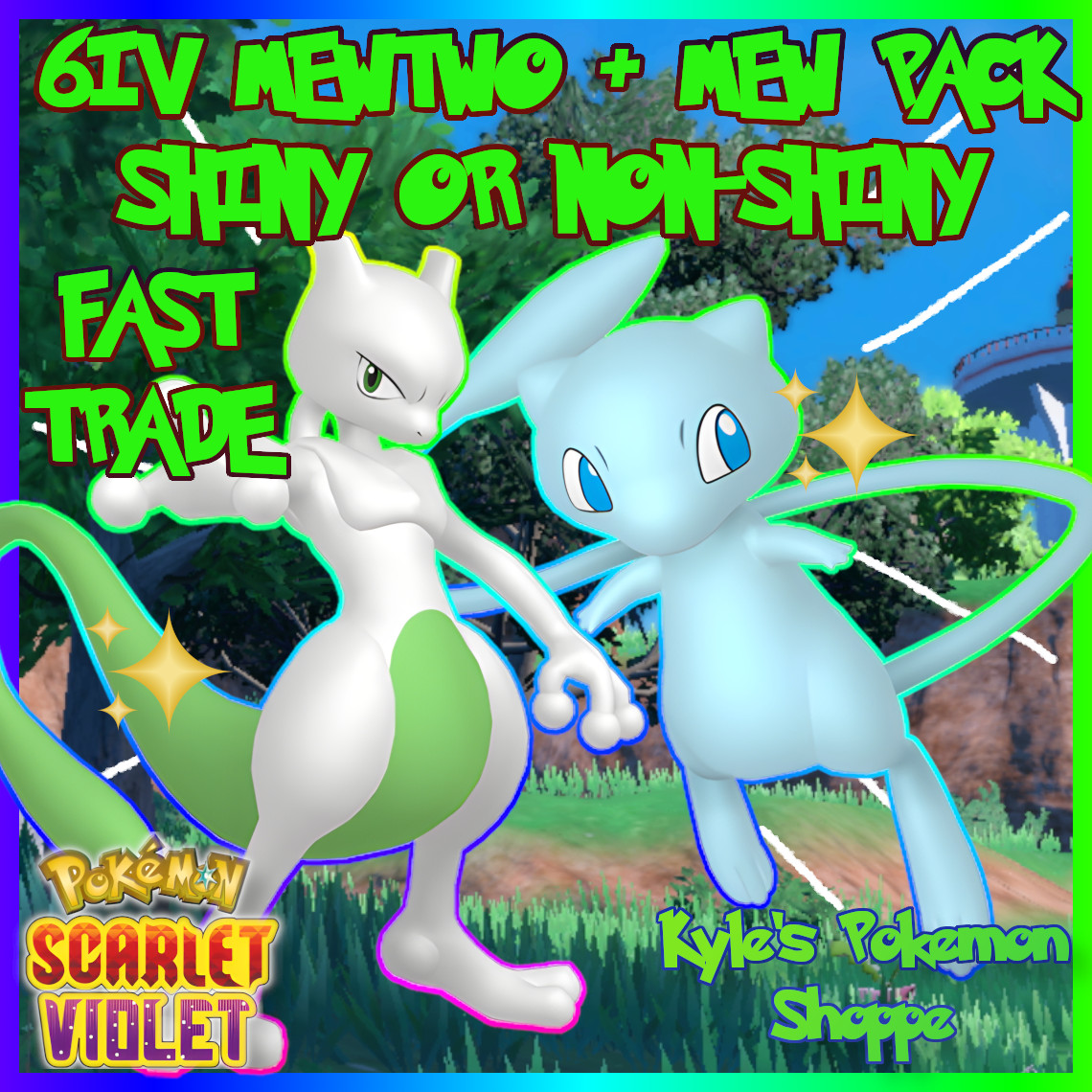 ✨ 6IV SHINY MEWTWO + MEW BUNDLE ✨ POKEMON SCARLET & VIOLET EV’D 🚀 FAST TRADE