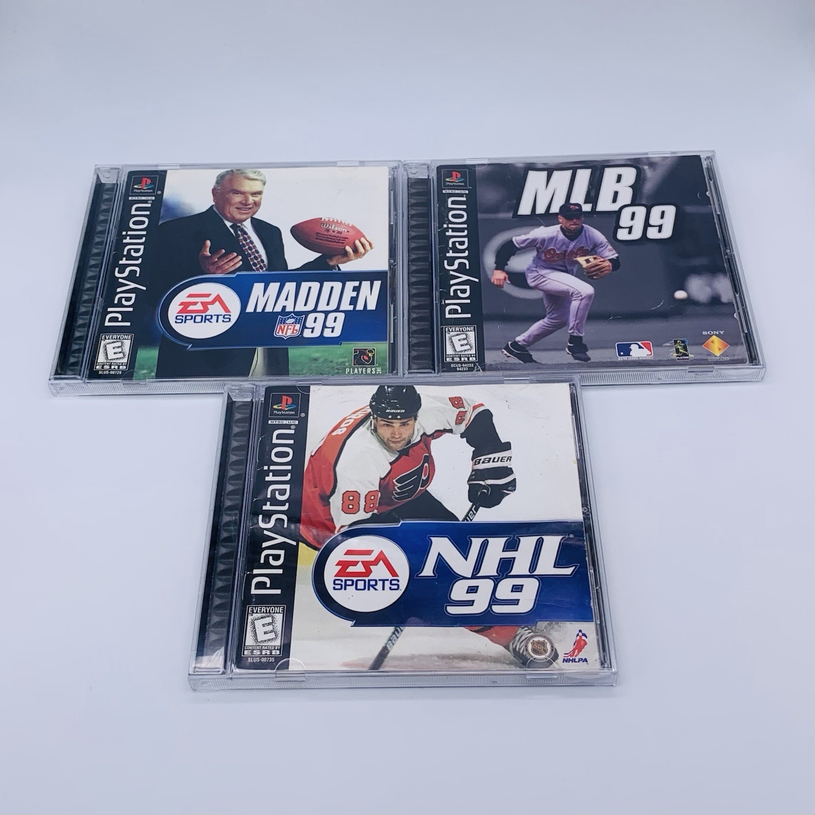 Lot of 3 Madden NFL 99 MLB 99 and NHL 99 PS1 – Complete with Manual CIB Tested