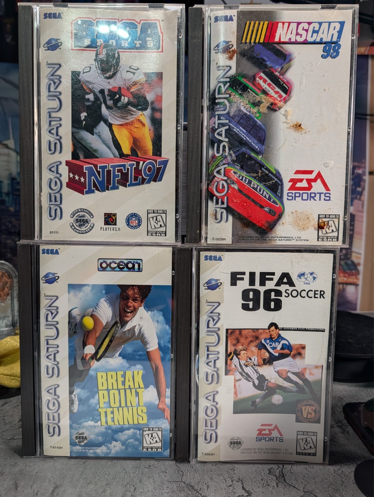 Sega Saturn Sports Bundle NFL 97, NASCAR 98, Break Point Tennis, FIFA 96