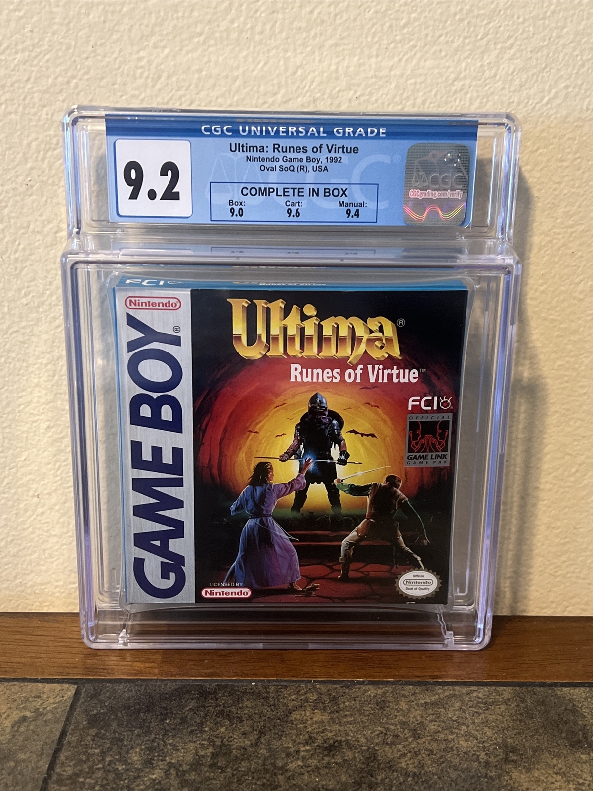 Ultima Runes of Virtue (Nintendo Game Boy, 1992) CGC 9.2 RARE!