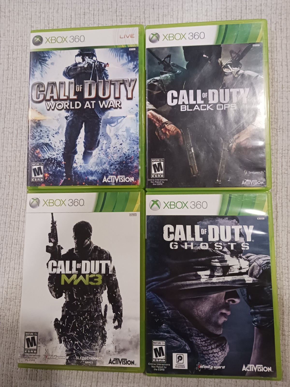 Call of Duty COD Lot Bundle CIB World at War, Black Ops, Ghosts, MW3 Xbox 360