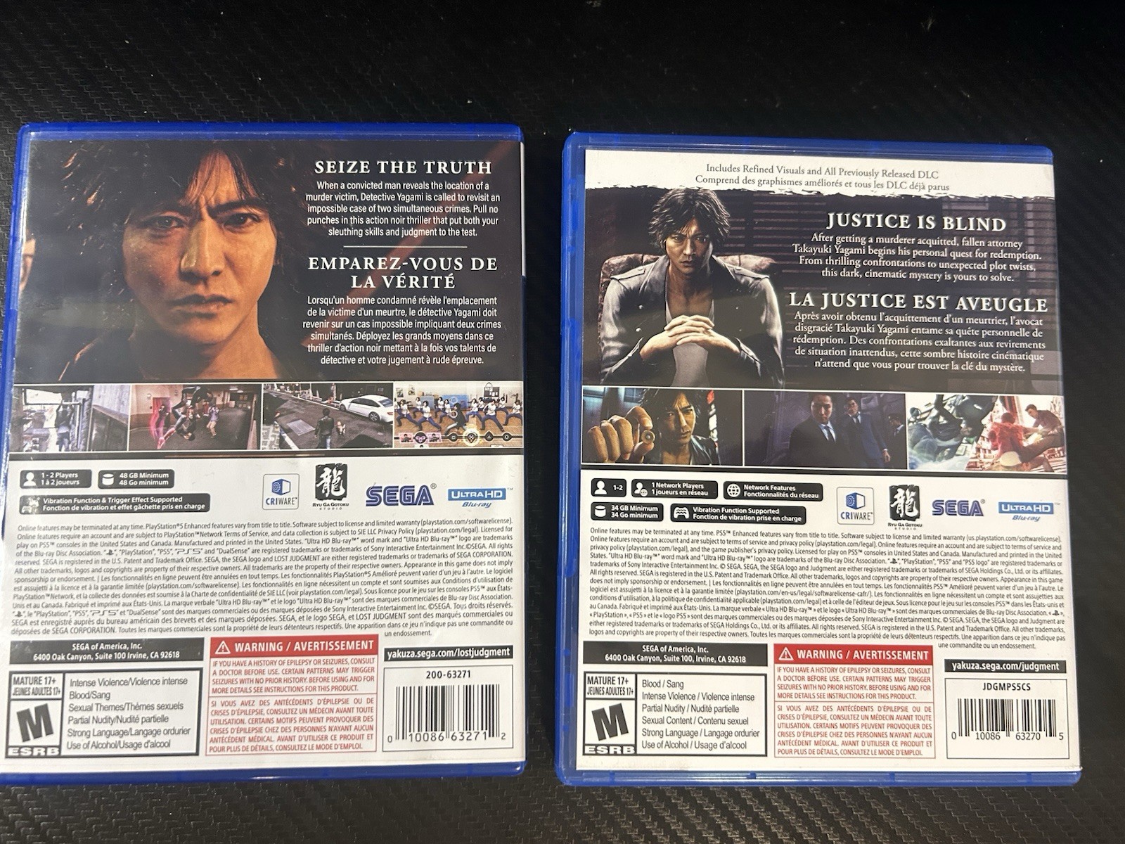 SEGA Judgment + Lost Judgment Sony PlayStation 5 M NTSC-U/C (US/Canada) W/Manual