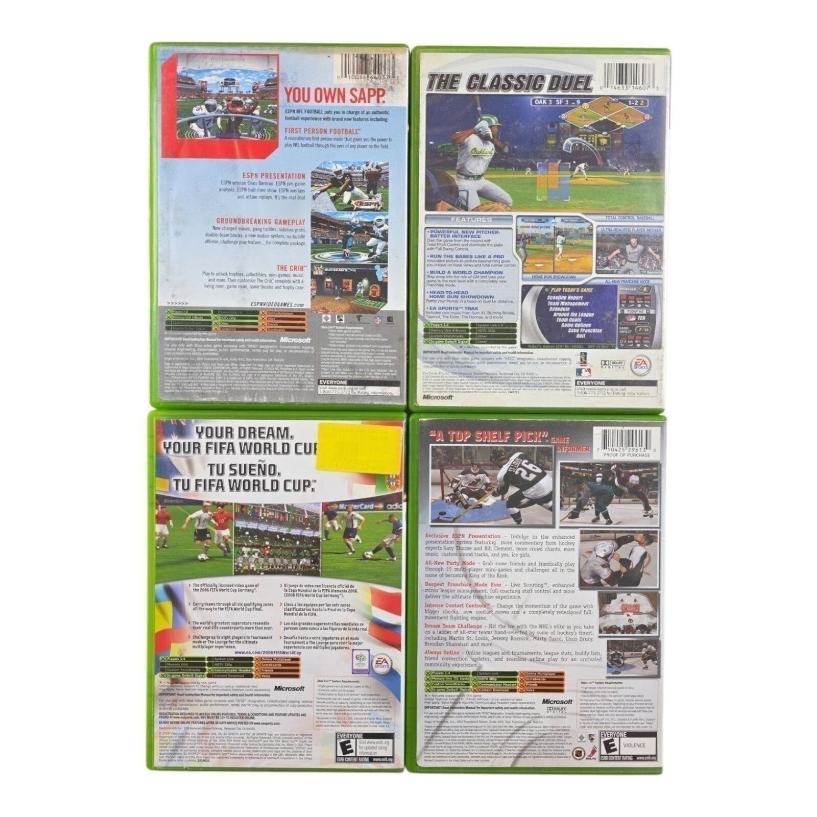 NFL Football, MVP Baseball 2003, NHL 2K5, FIFA World Cup Germany 2006 Game Lot 4