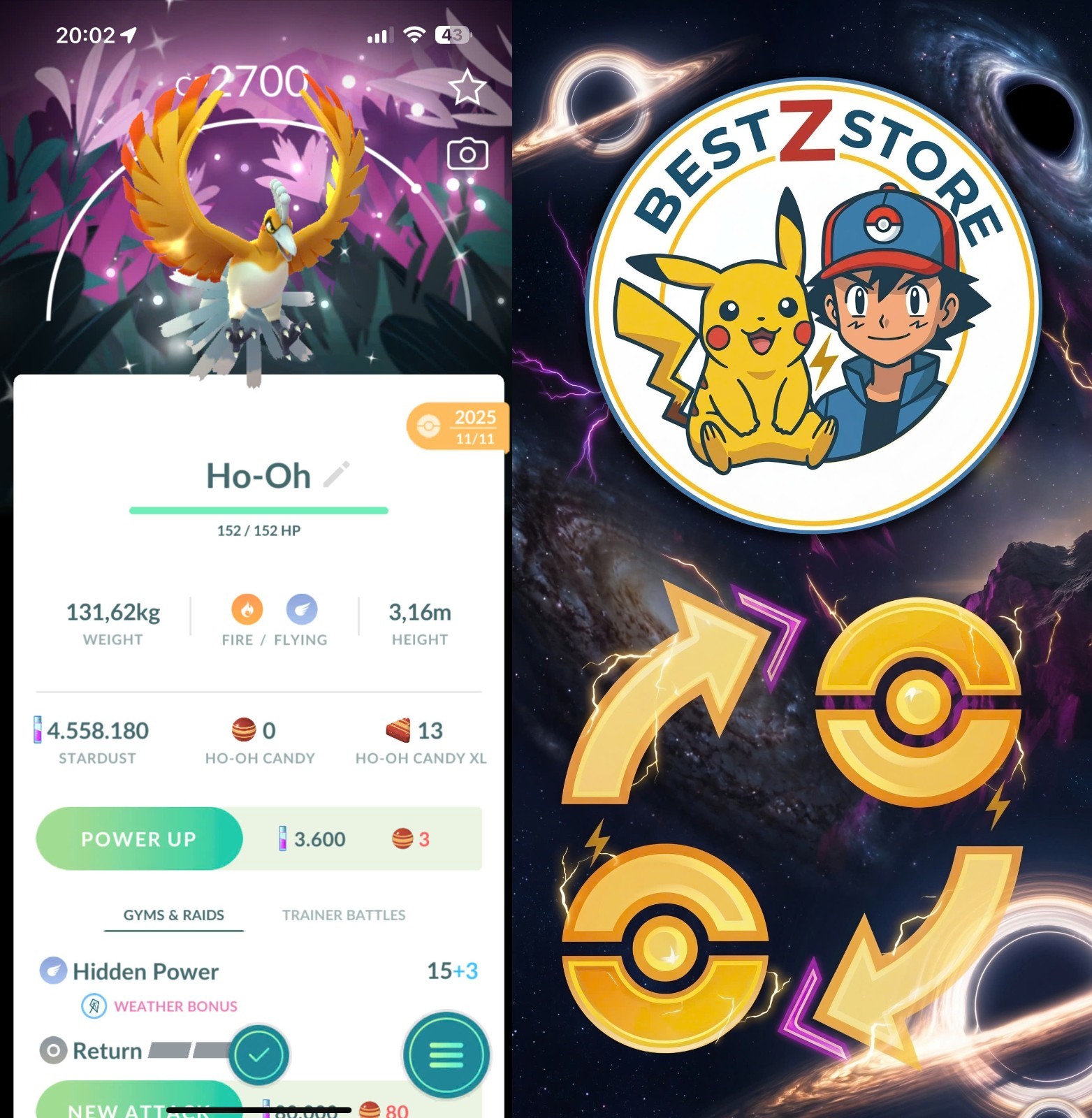 Pogo ✨ Shiny Ho-Oh pu Go Wild Area Special Background ✨ Trade 20k-1mil Stardust