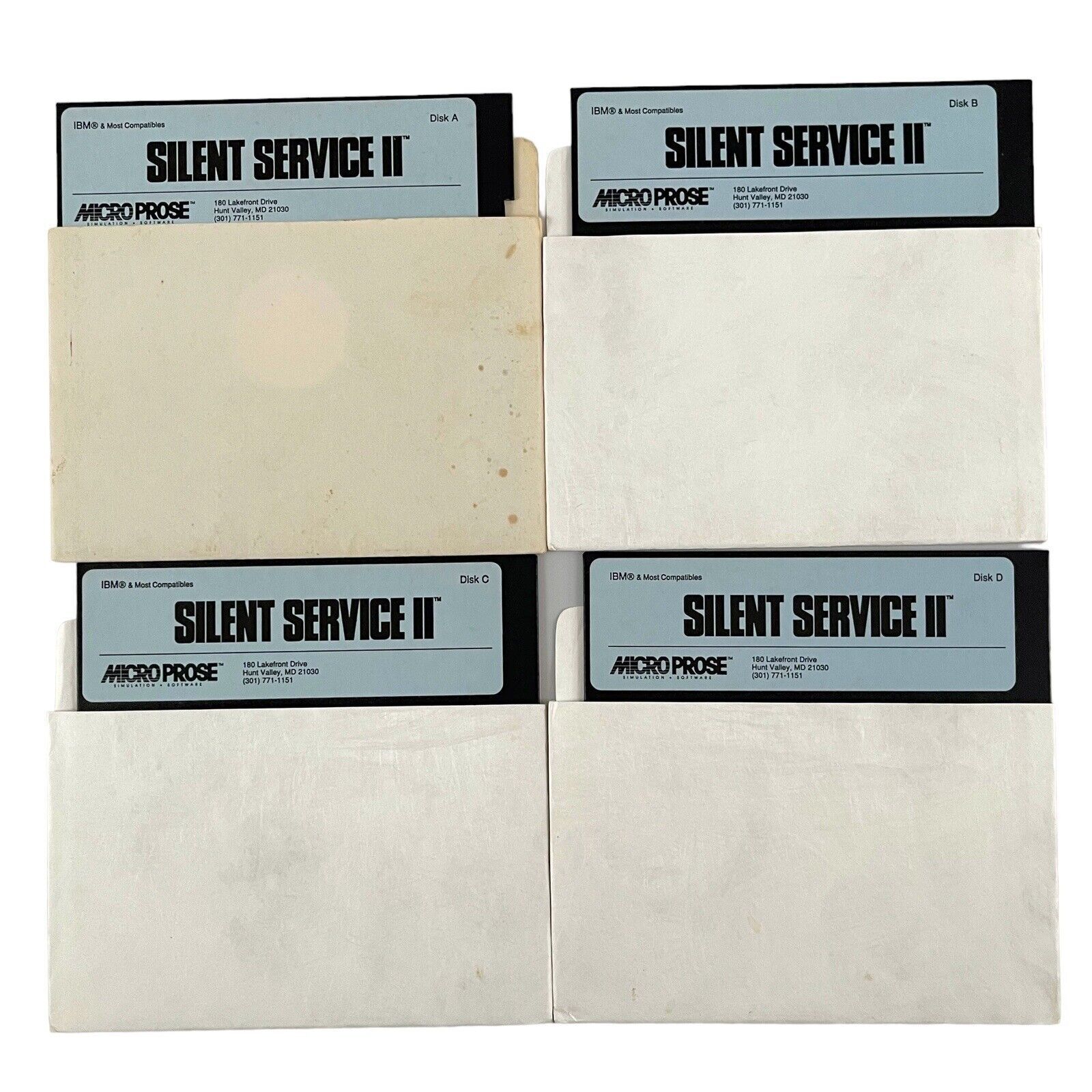 Silent Service II Video Game IBM PC 5.25” VTG 1990 4 Disk Set Micro Prose WORKS