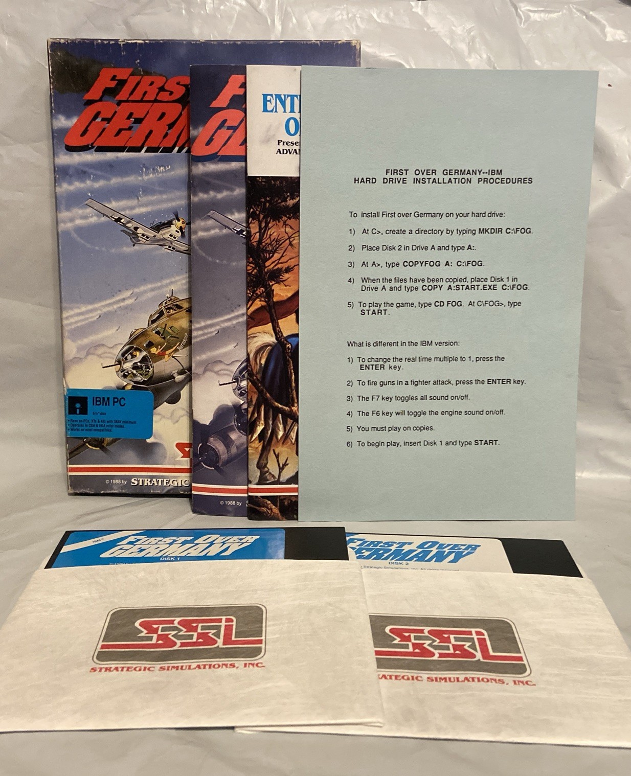 First Over Germany IBM PC 5 1/4 Disk 306th Bomb Group Simulator PC Game 1988 EUC