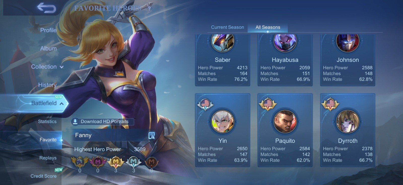 Mobile Legends (MLBB) Account – Mega Collector 3 (NA Account)