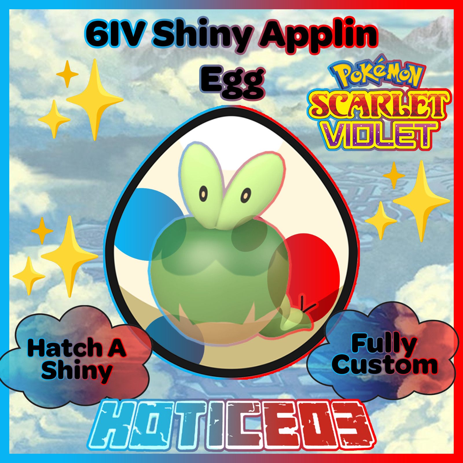 APPLIN ✨ SHINY 6IV EGG ✨ Pokemon SCARLET and VIOLET – Hatches at lv1 w/ Max IVs