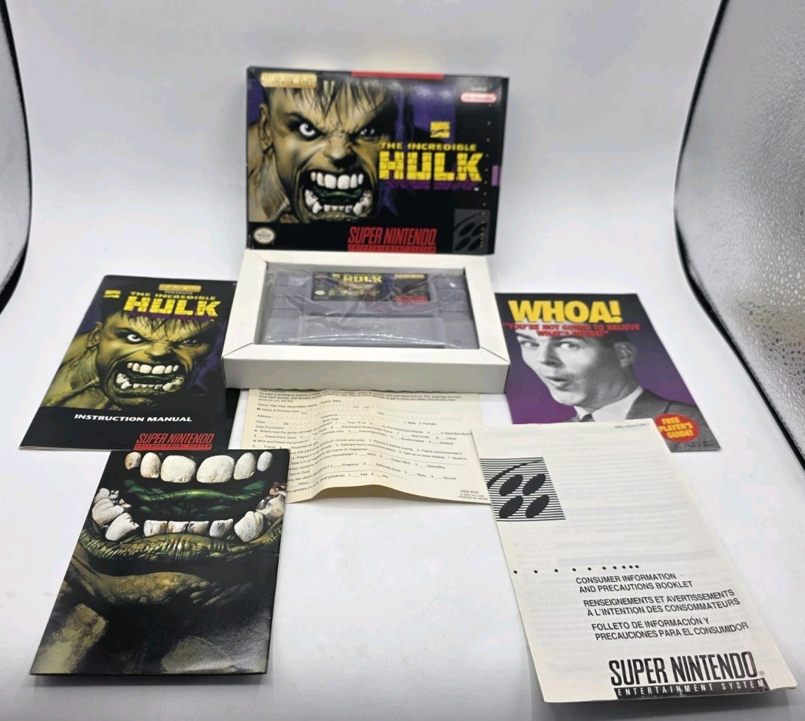 The Incredible Hulk Super Nintendo SNES Fully Complete CIB Tested Works Rare