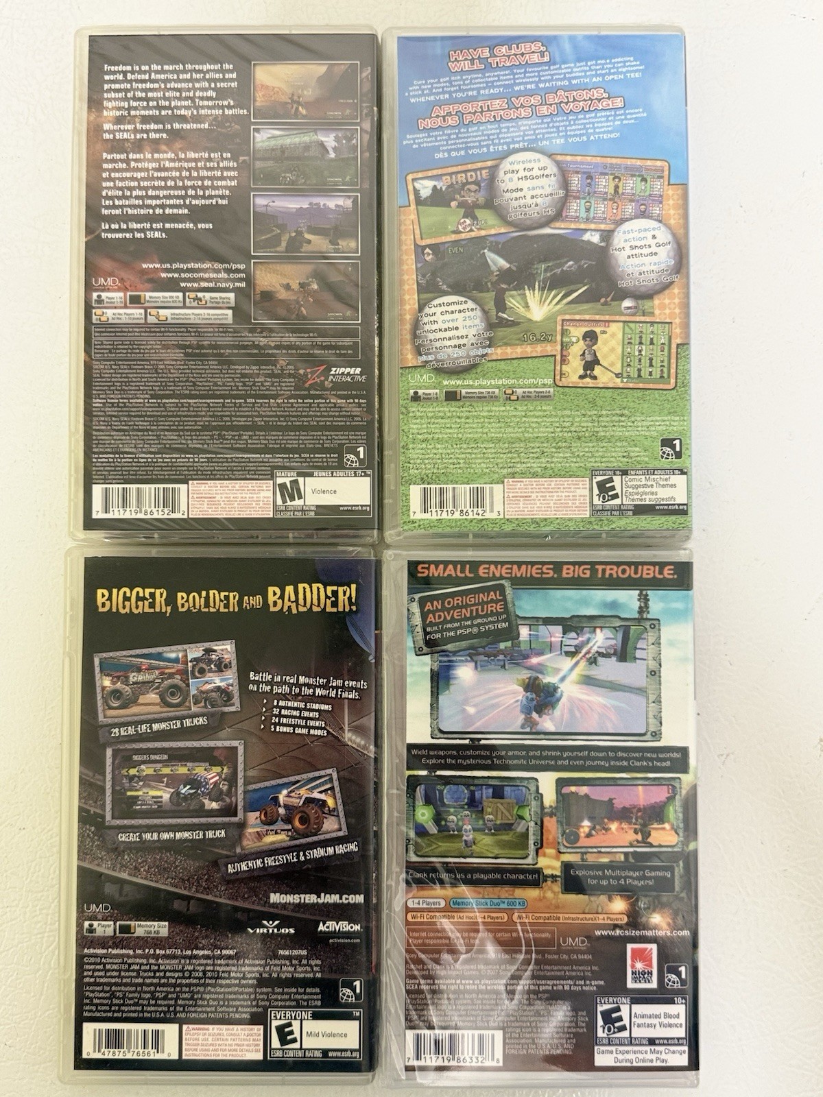 PSP Bundle Socom Ratchet & Clank, Hot Shots Golf, Monster Jam. 3 New Sealed