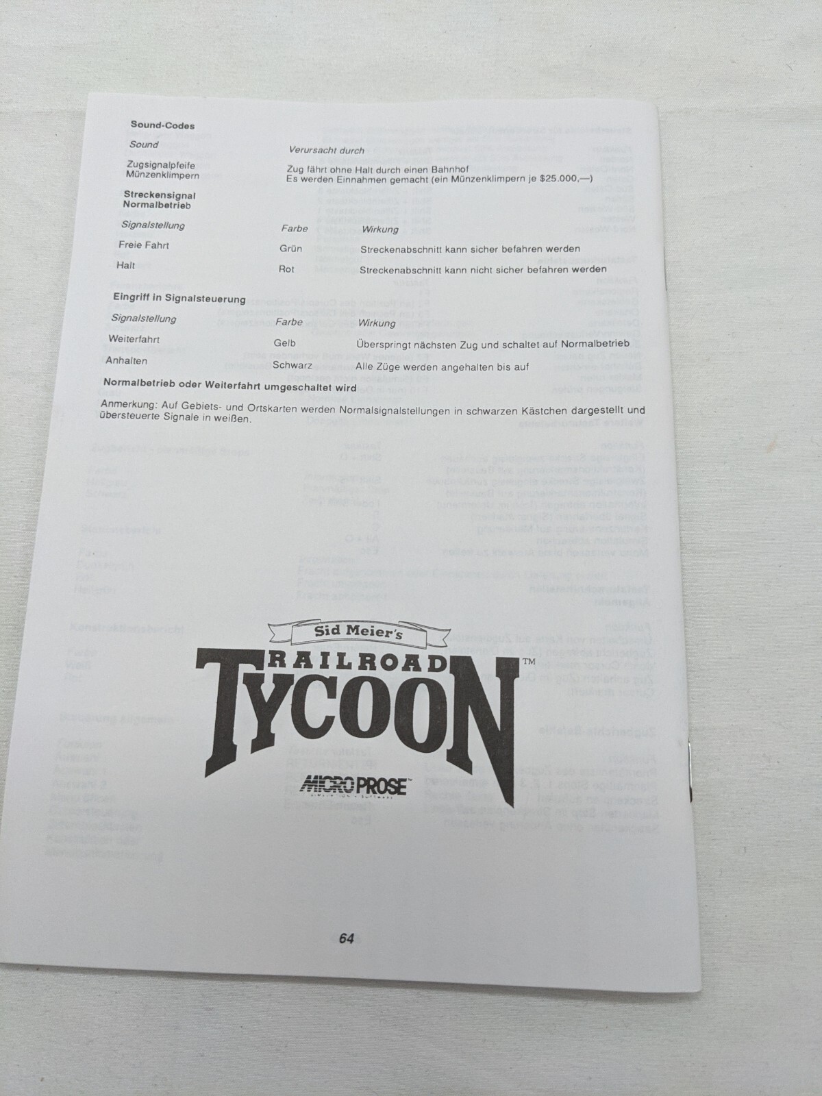 German Sid Meiers Railroad Tycoon Micro Prose Manual