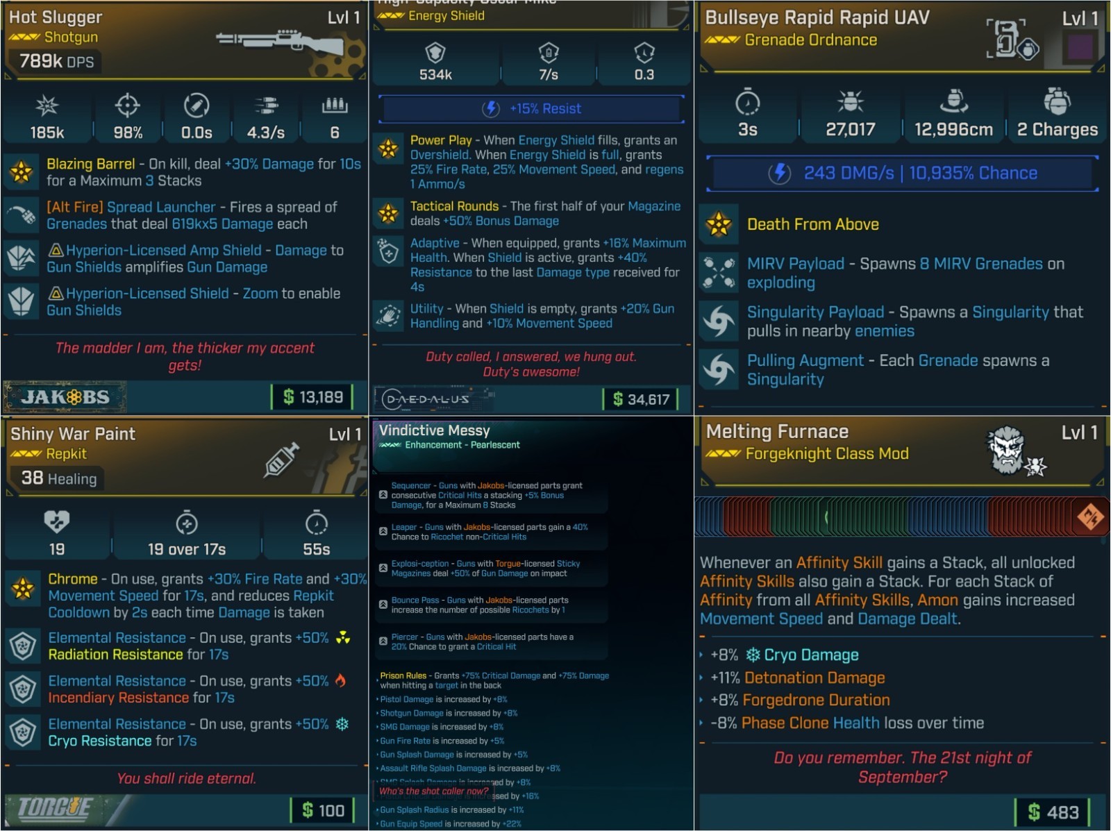 [BL4 LEVELING PACK L1] CLASS MOD + SHIELD + GRENADE + REP + ENHANCE + WEAPON)