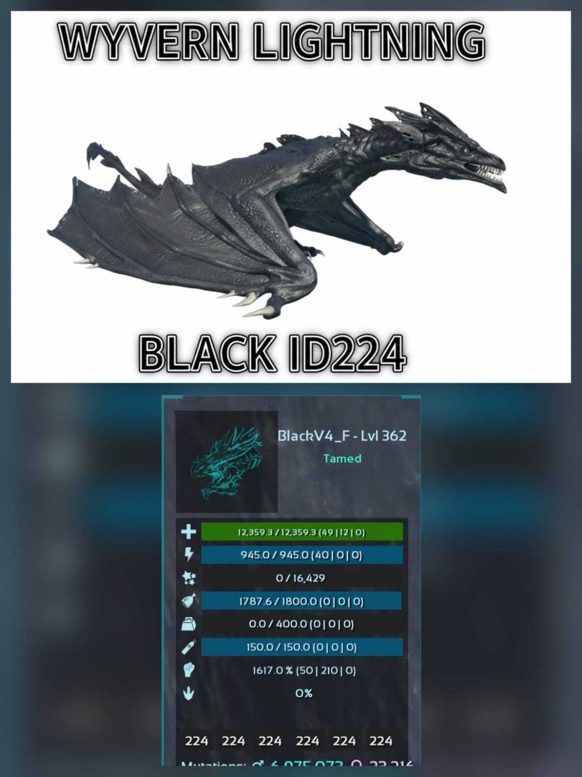 Wyvern Lightning Egg [Top Status Lvl 362] Ark Ascended Pve Official PC/XBOX/PS5