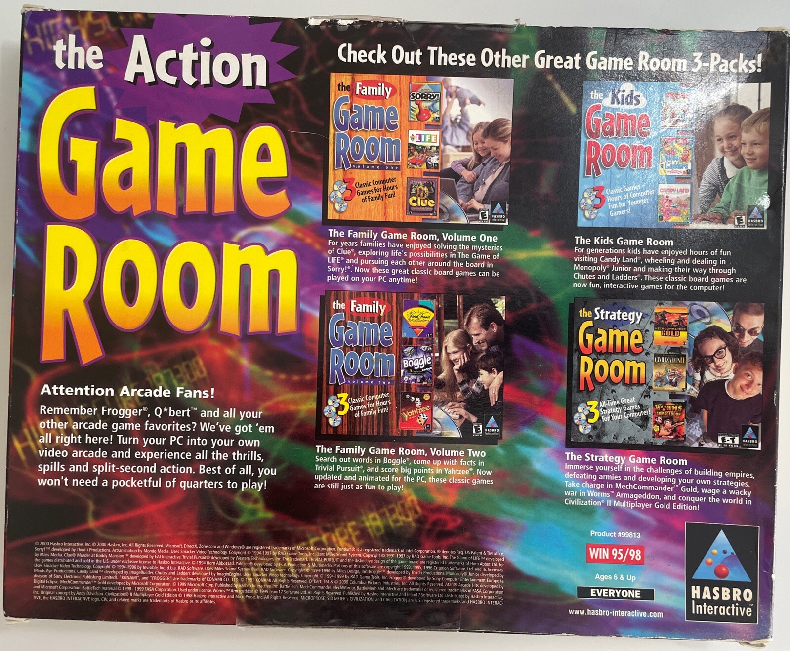 Hasbro The Action Game Room Cd Rom “Frogger-Atari Arcade Hits-Q*bert New 2000