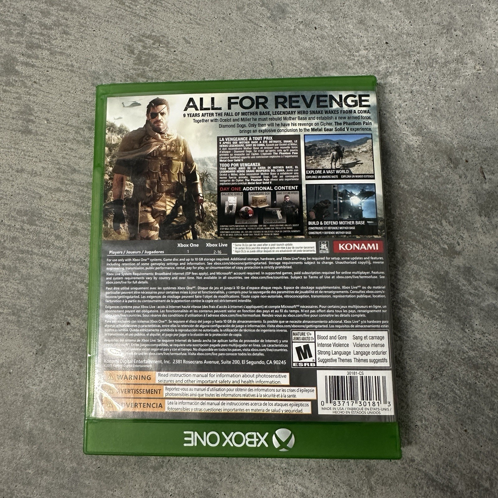 Konami Metal Gear Solid V The Phantom Pain Day One Edition Xbox One M 2015