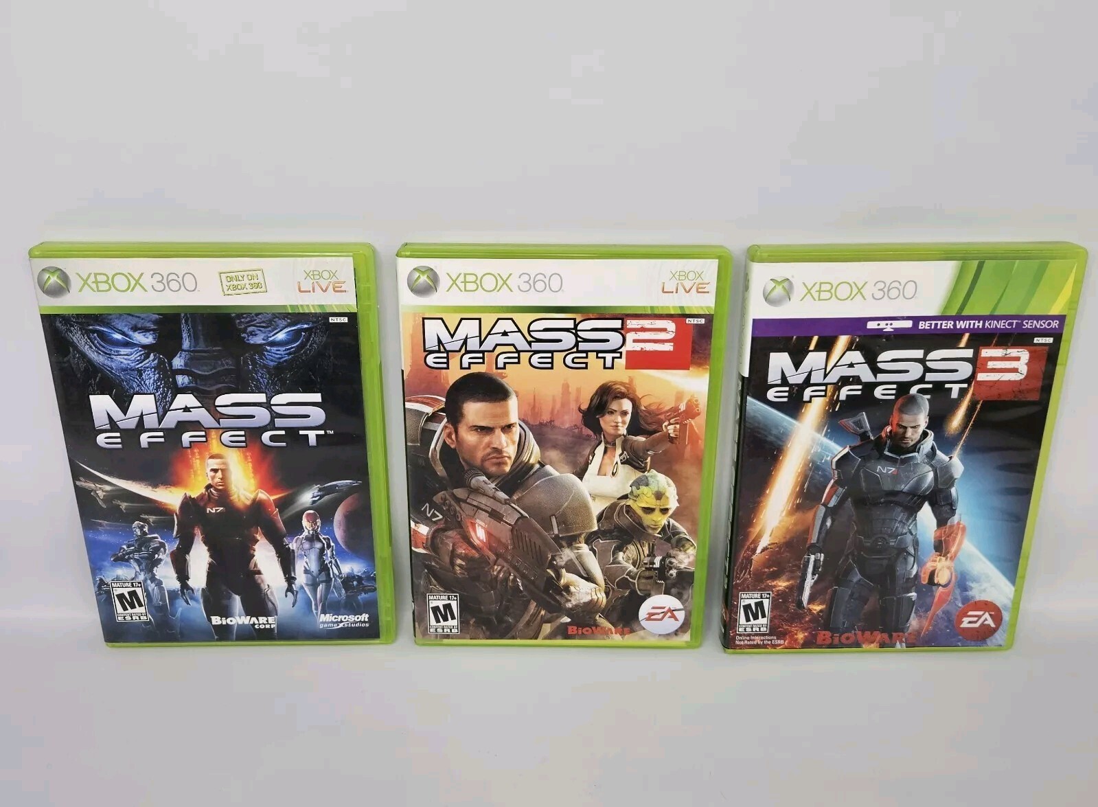Mass Effect 1 + 2 + 3 – Xbox 360 – All 3 Games Complete Series Tested