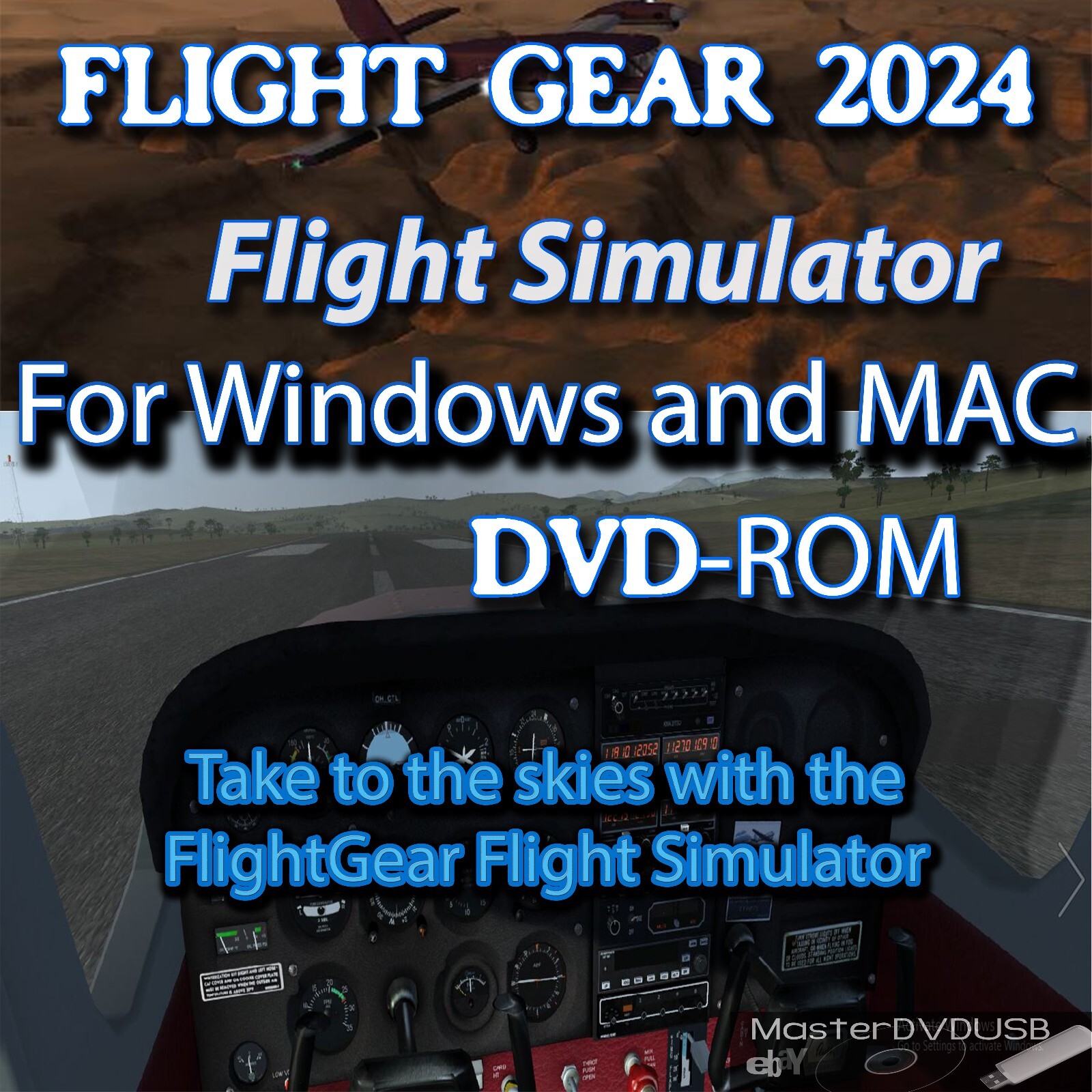FlightGear Flight Simulator DVD-ROM – Compatible with Windows 7+ and Mac OS X+
