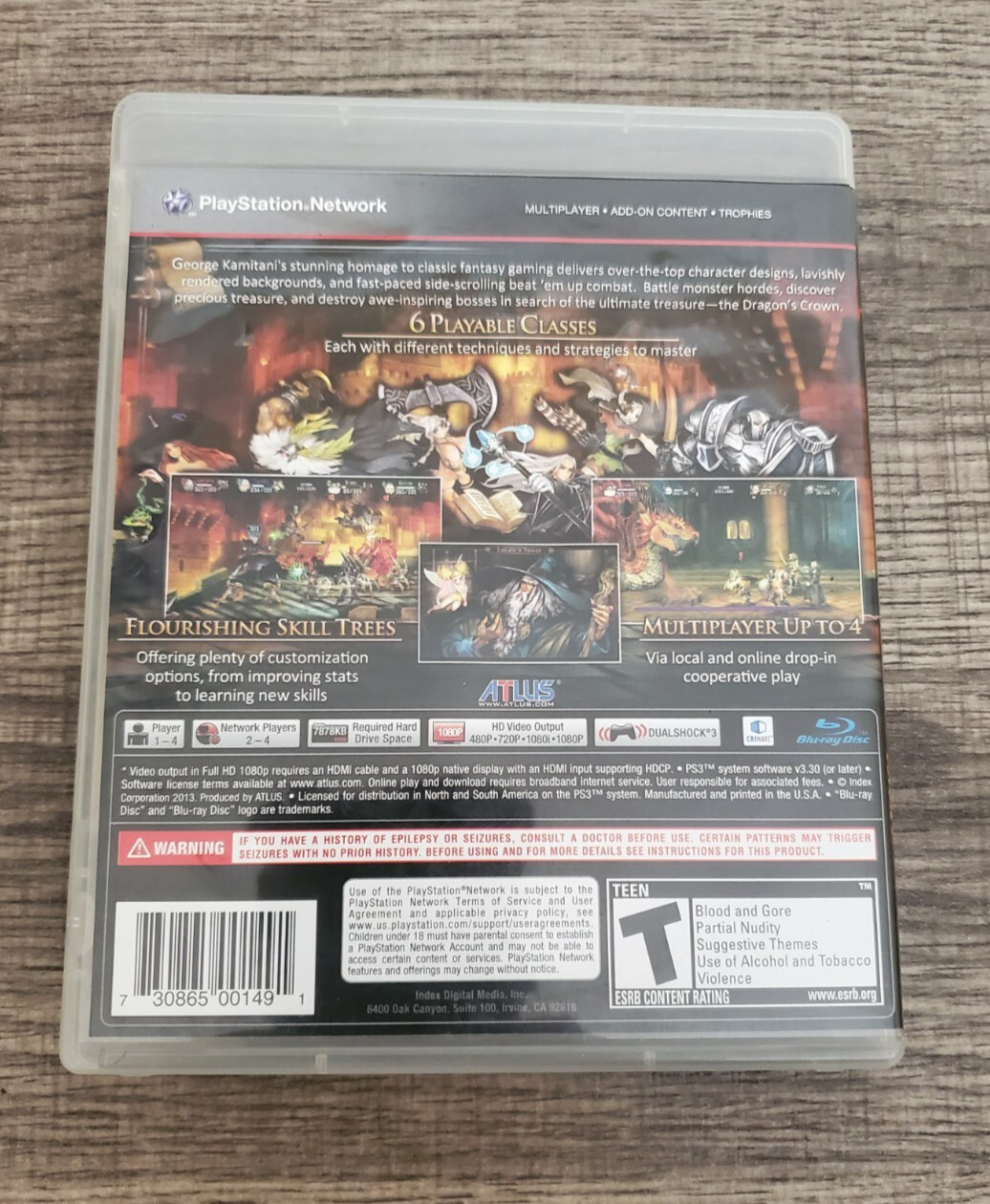 Dragon’s Crown Sony Playstation 3 PS3 2013 Video Game Complete Free Shipping