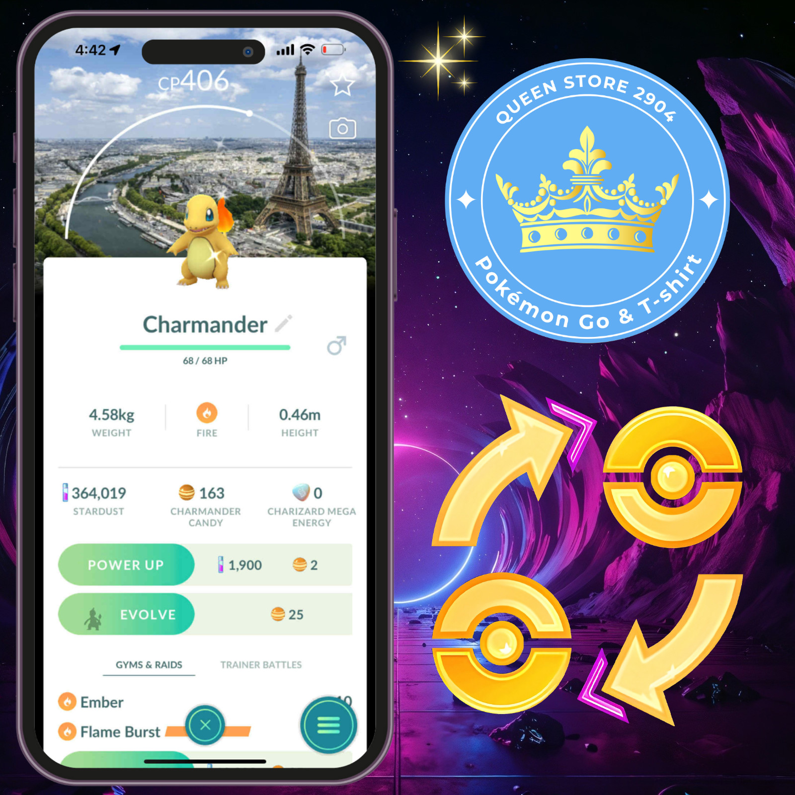 Pokémon PTC—Go || Shiny Charmander — Paris Background—80k Stardusts—Digital