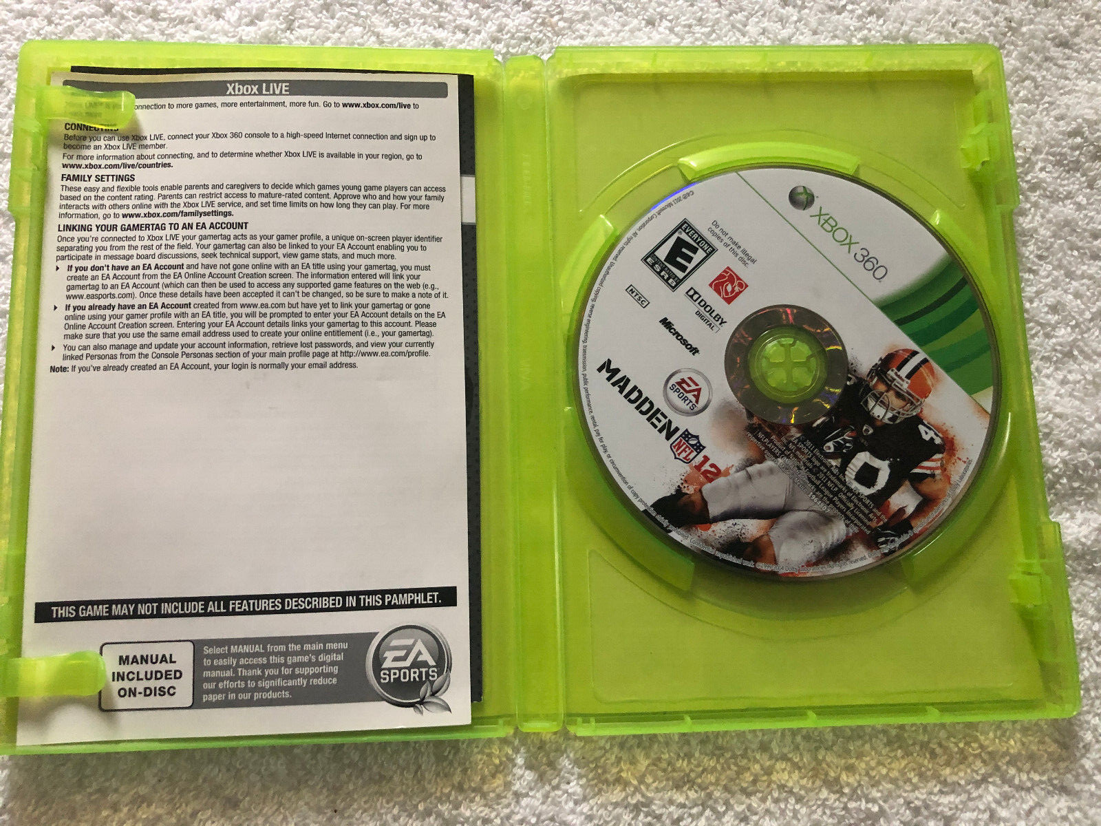 Madden NFL 12 Xbox 360 No Manual Included Good Condition Tested
