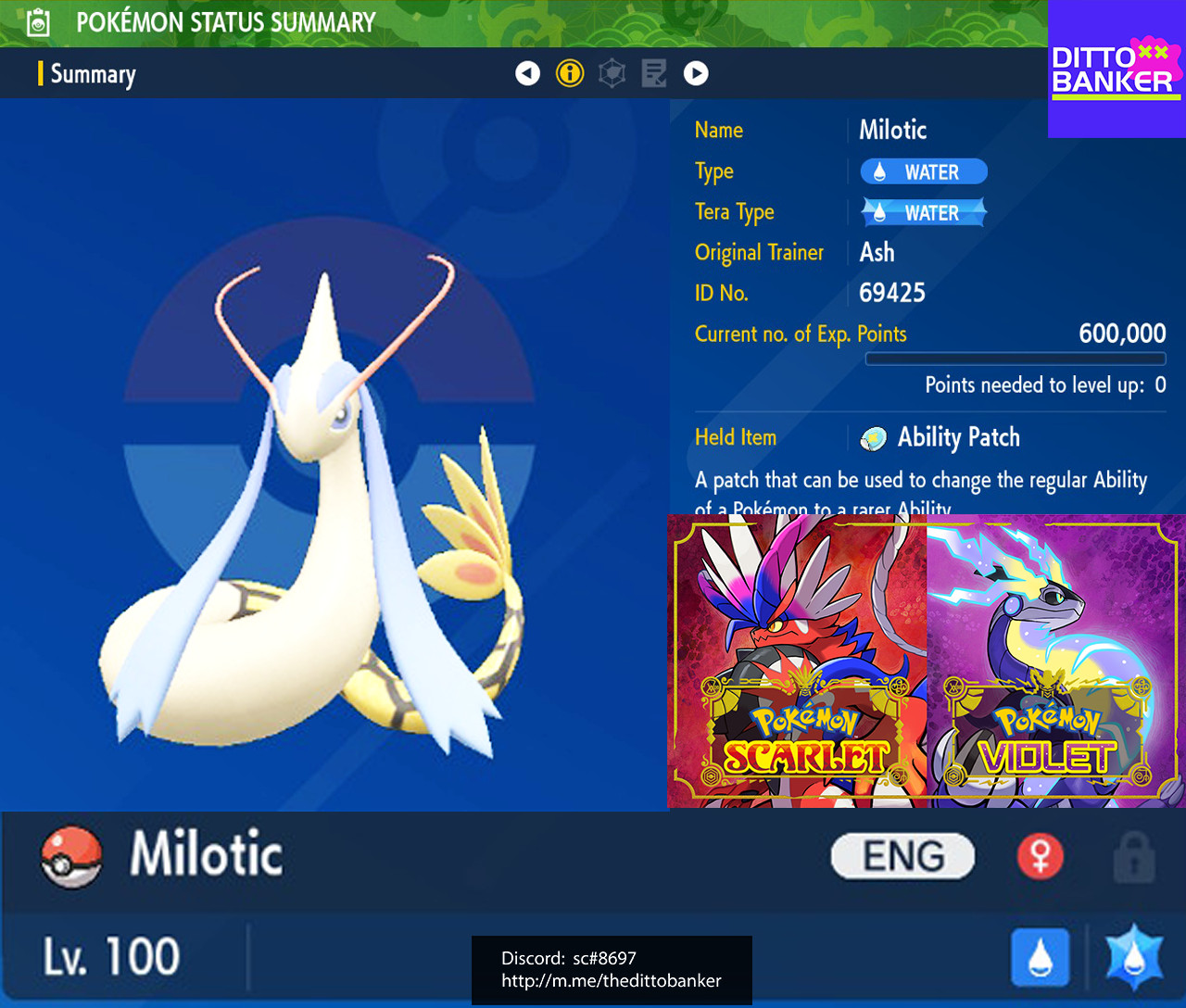 Pokemon Scarlet/Violet ✨SHINY MILOTIC (M) Lv100 TEAL MASK NEW 6IV Bold TRADE
