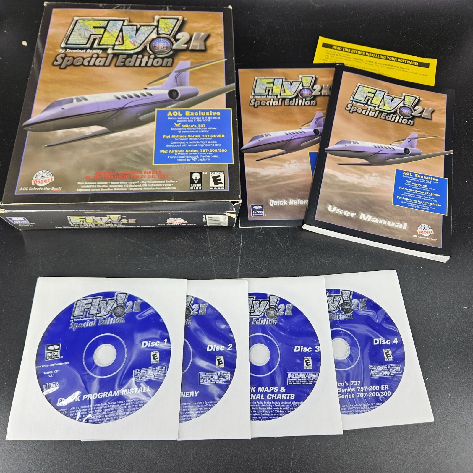 Fly 2K Flight Simulator Special Edition PC 4 CD Disc Airplane Manual Reference