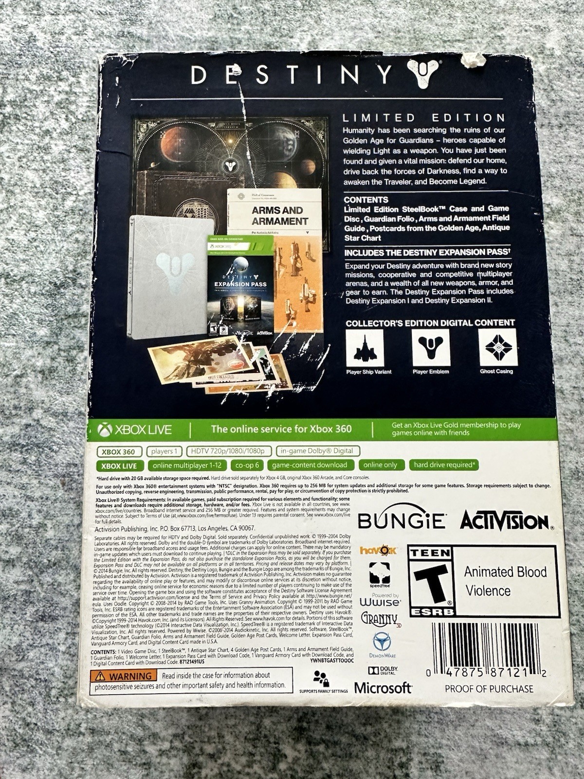 Destiny — Limited Edition (Microsoft Xbox 360, 2014) no disc included