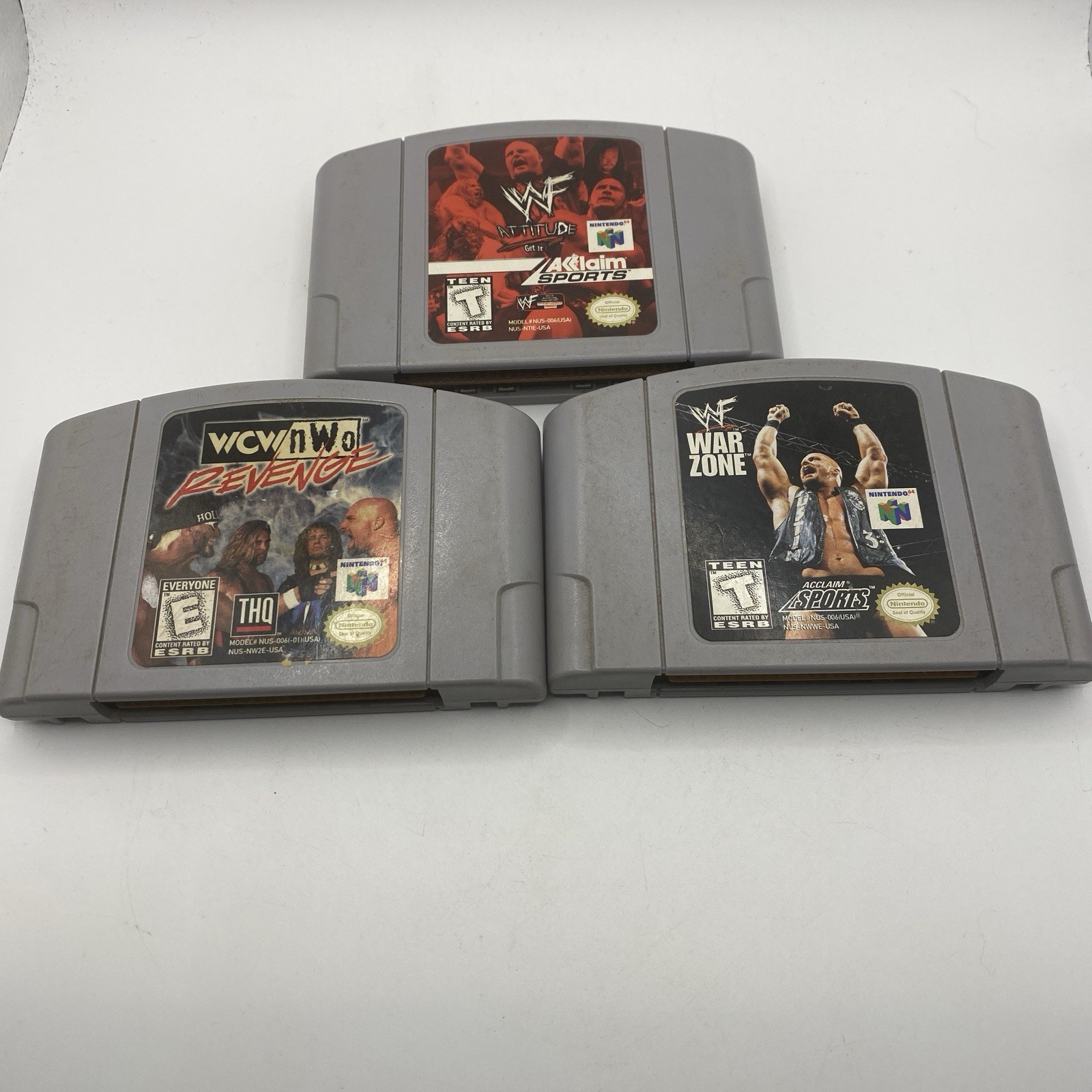 WWF Attitude, WWF Warzone, WCW/NWO Revenge, N64 3-Game Lot!! Tested Works