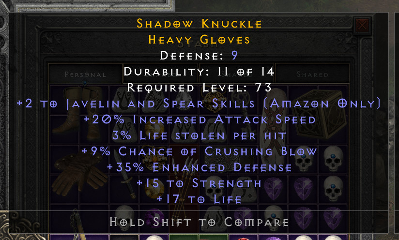 Diablo 2 Resurrected D2R: 2-javelin skills/20%ias/CB/STR gloves -SC -PC – NL