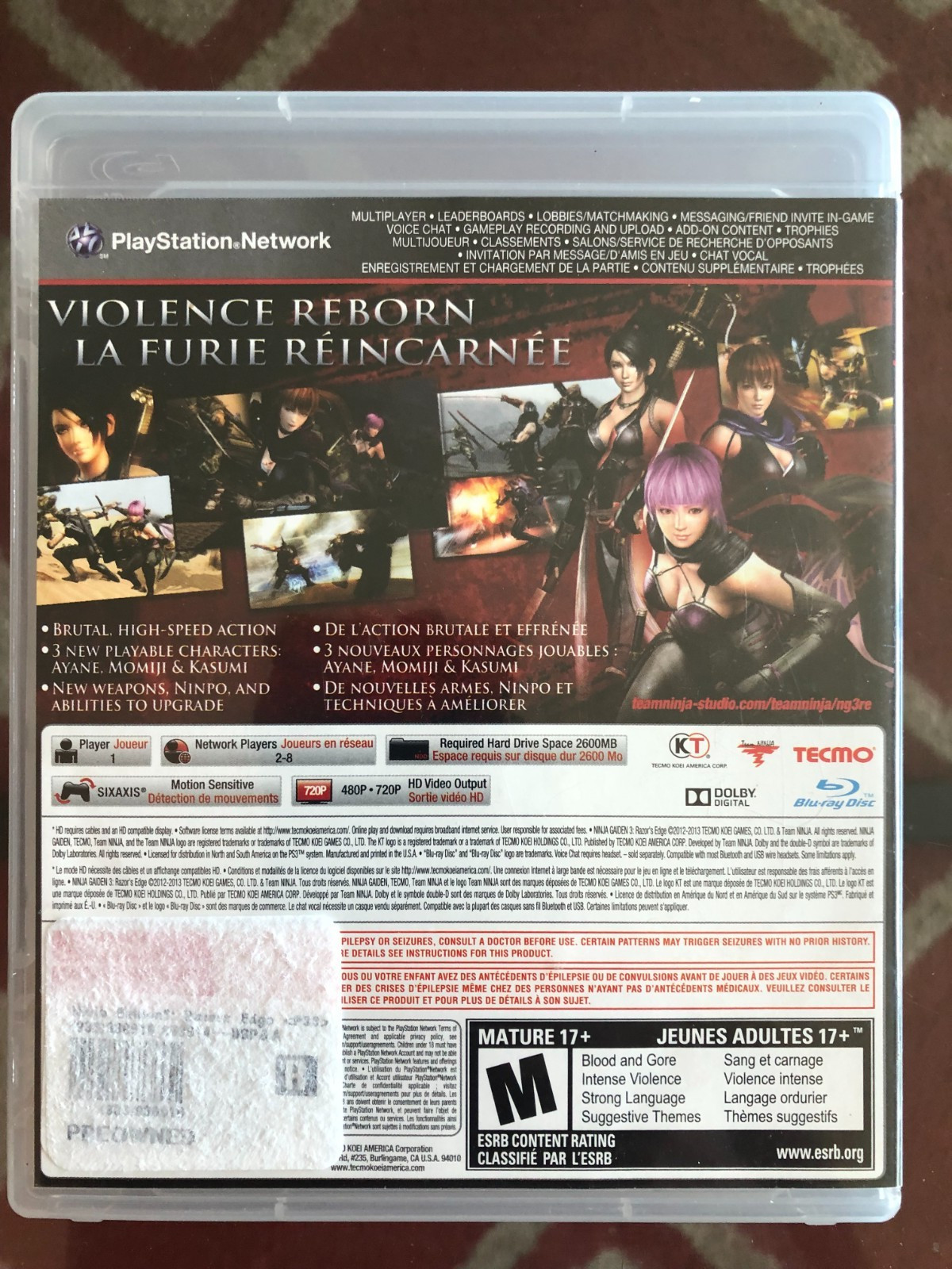 Ninja Gaiden 3: Razor’s Edge (Koei Tecmo, Playstation 3, 2013) Complete CIB