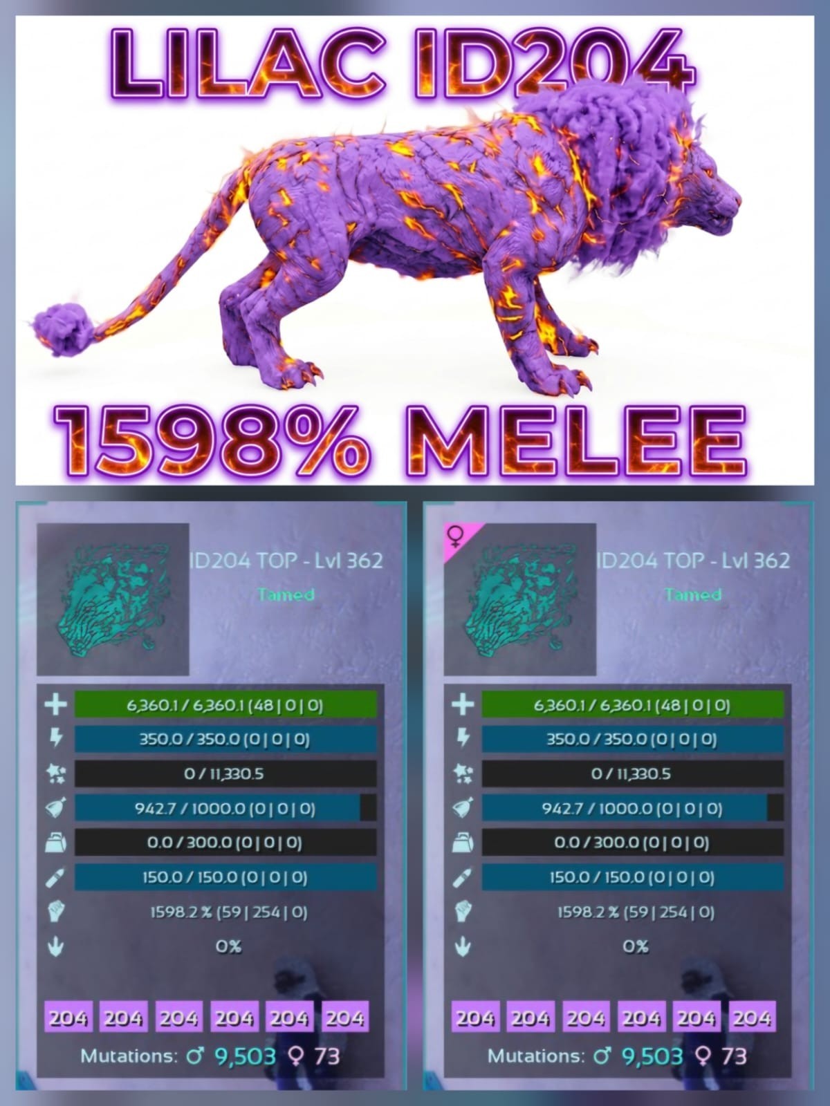 Pyromane Top Stats BABY PAIR Ark Survival Ascended Official PVE PC/XBOX/PS5