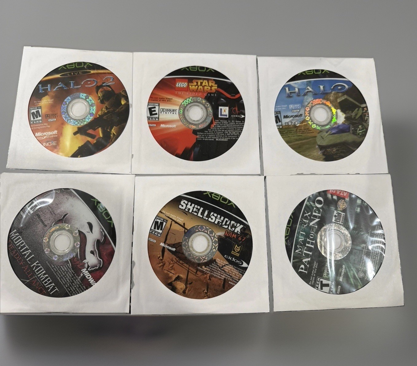 6 Xbox Lego Star Wars Mortal Combat Halo 1 Halo 2 Shell Shock Matrix Disc Only